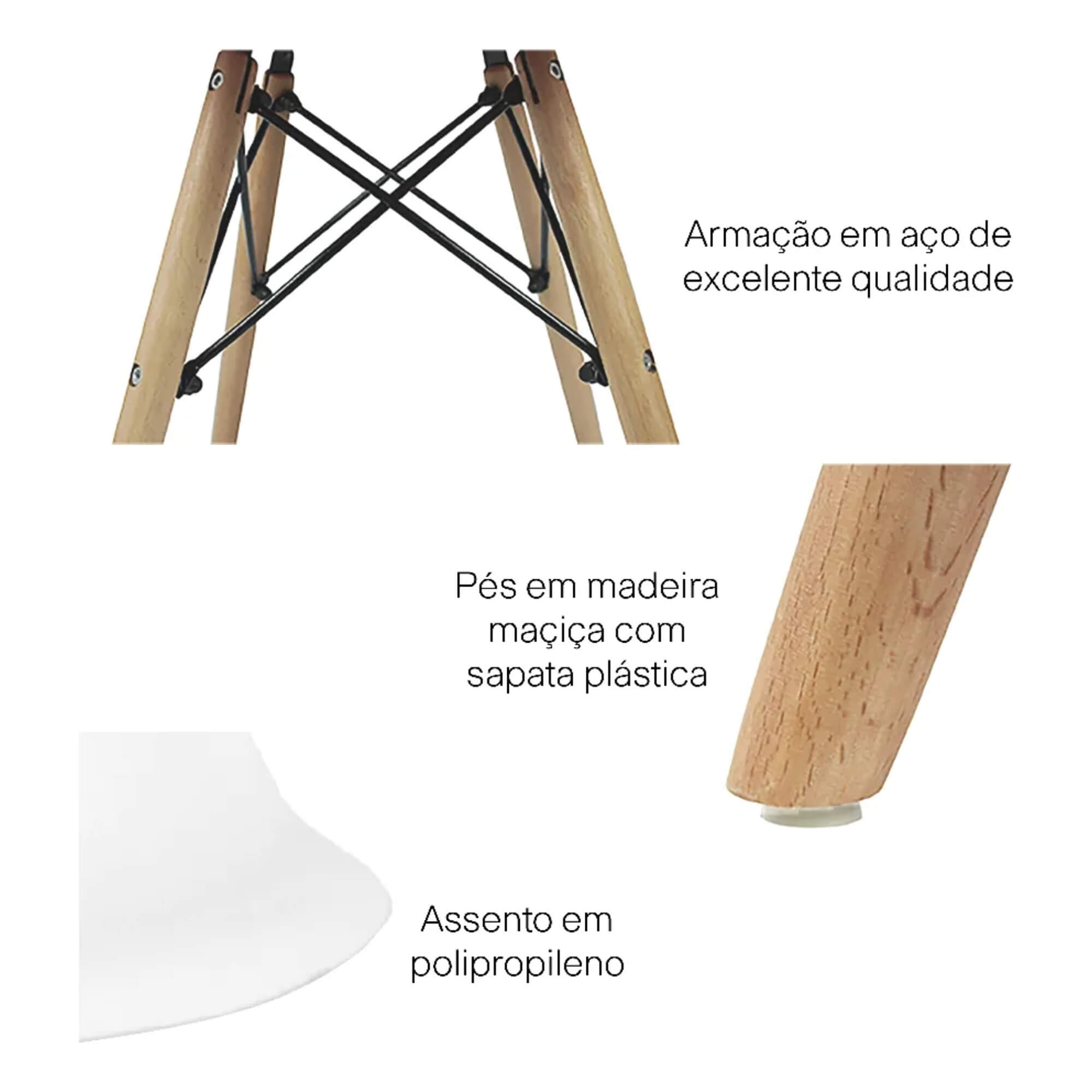 Cadeira Eiffel Eames com Base Madeira Reforçada Branca Conthey Evolux - 	N1905941A