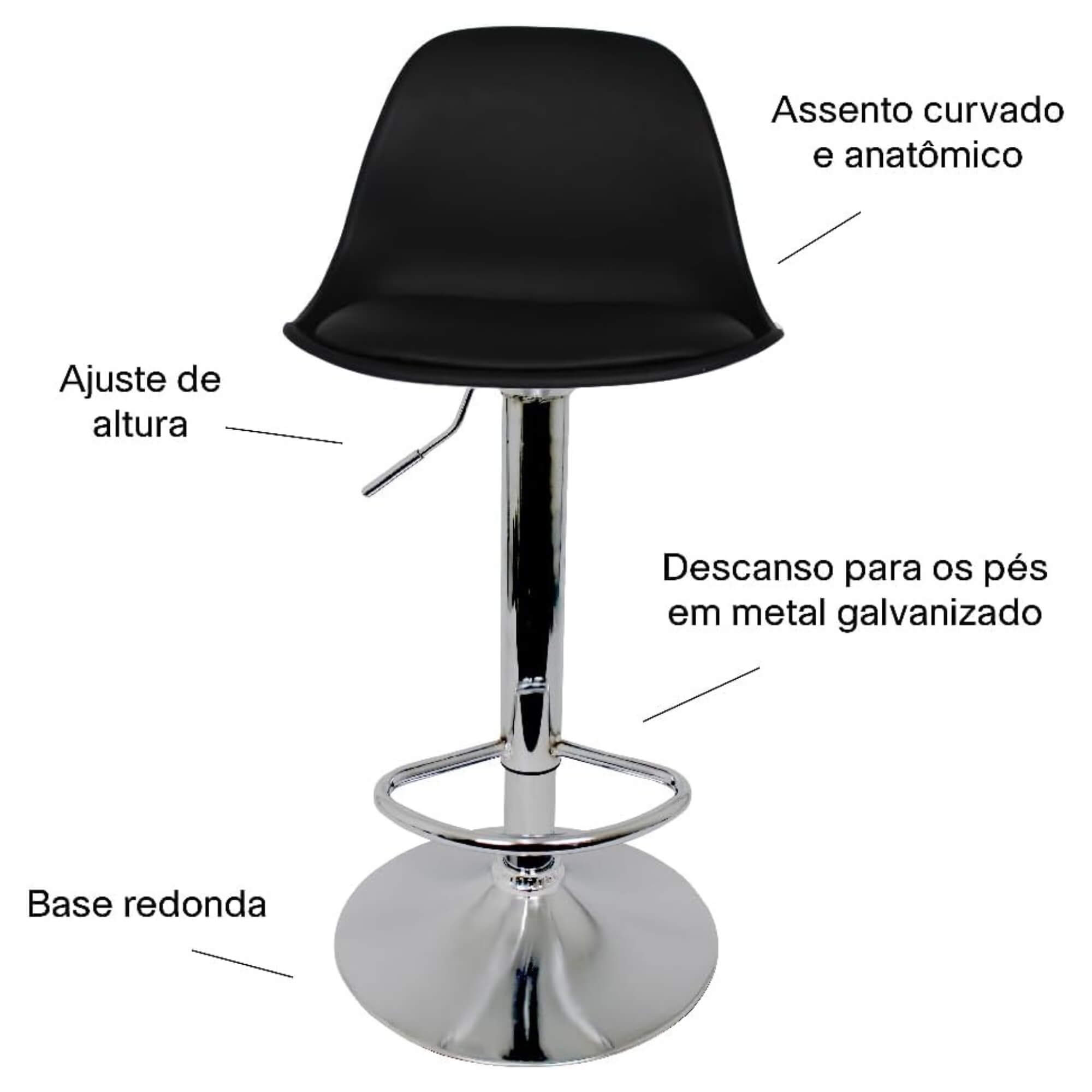 Banqueta Eiffel Giratória com Regulagem de Altura cor Preta Conthey Evolux - N1905947