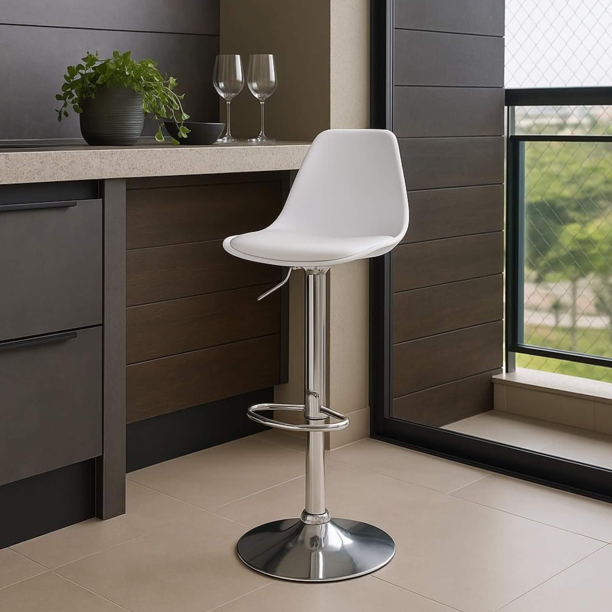 Banqueta Eiffel Giratória com Regulagem de Altura cor Branca Conthey Evolux - N1905947B
