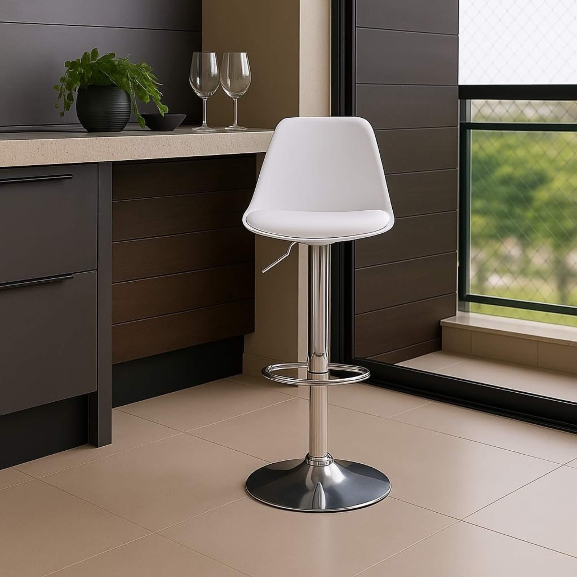 Banqueta Eiffel Giratória com Regulagem de Altura cor Branca Conthey Evolux - N1905947B