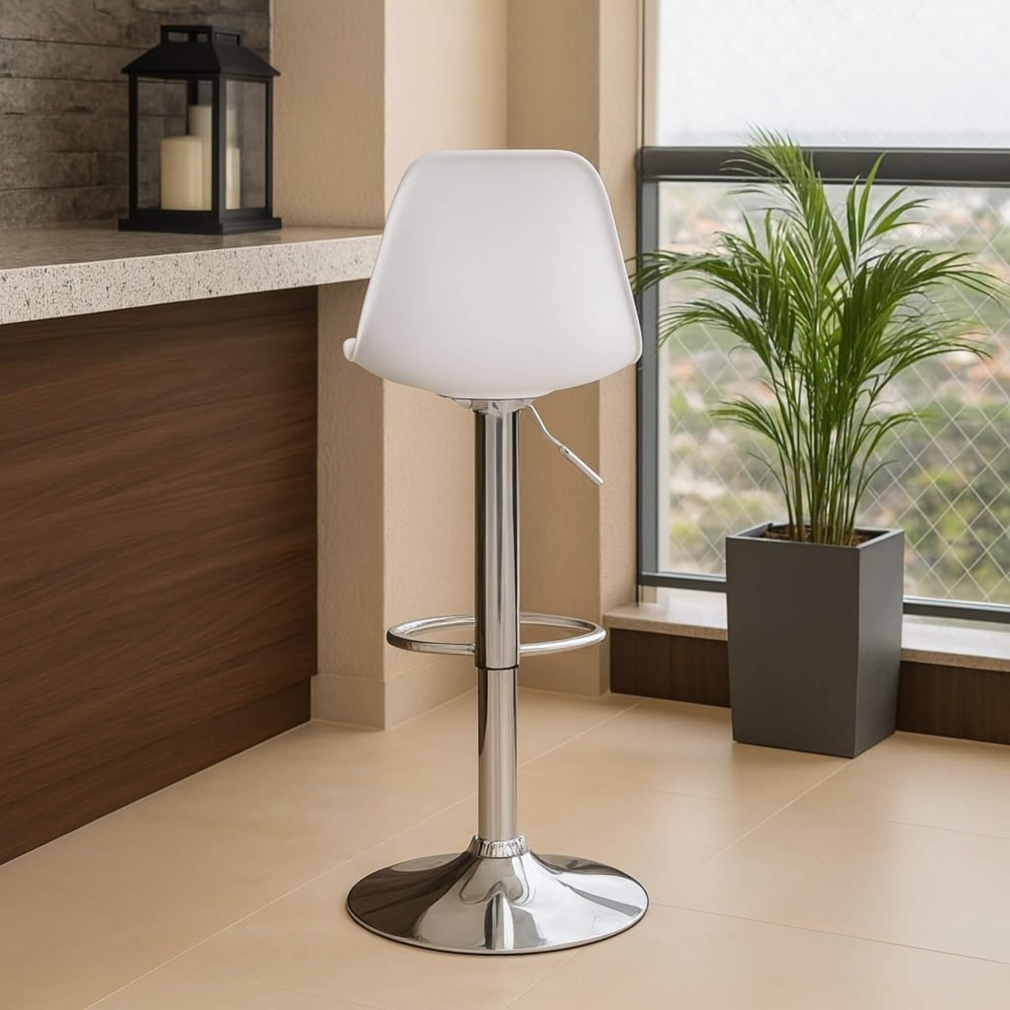 Banqueta Eiffel Giratória com Regulagem de Altura cor Branca Conthey Evolux - N1905947B