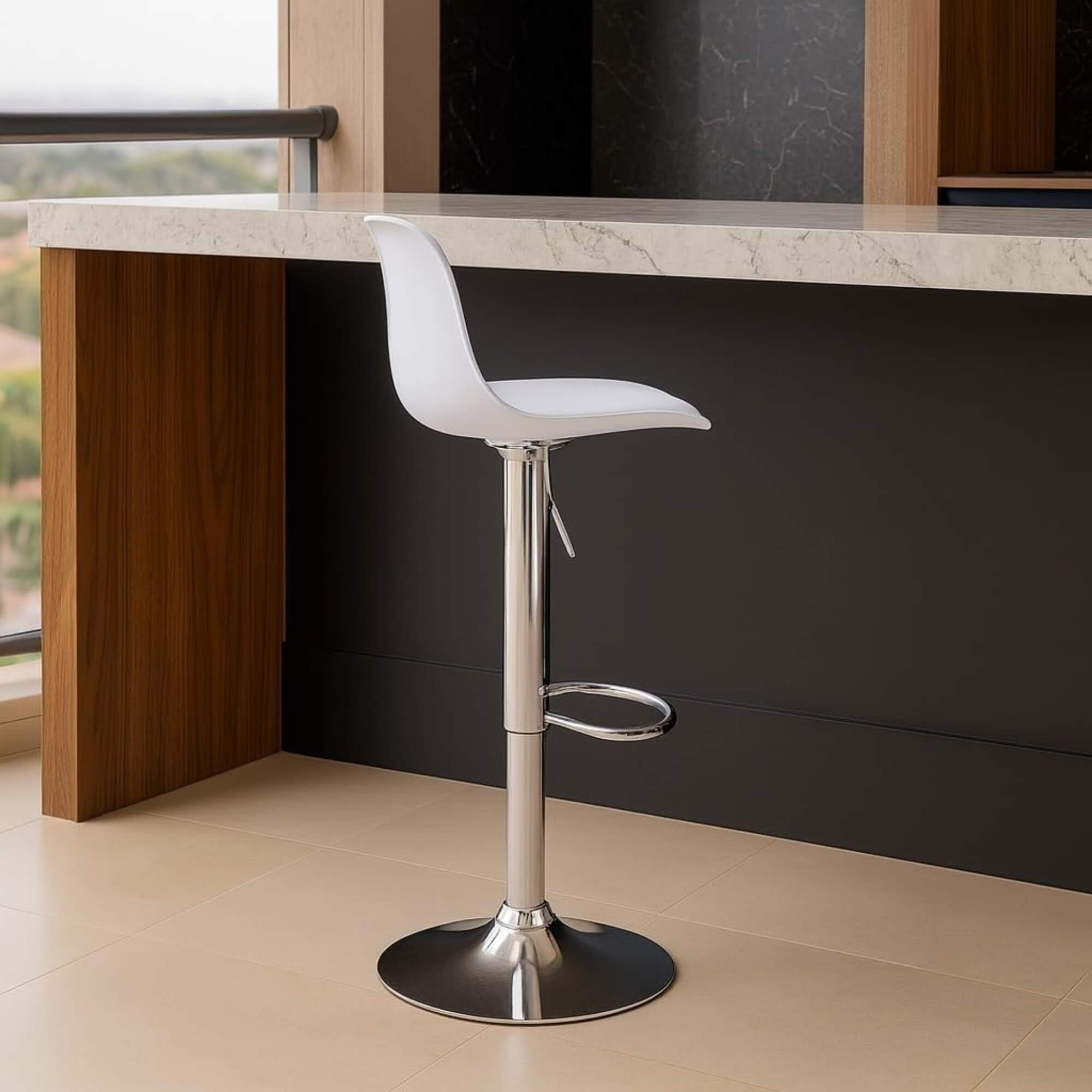 Banqueta Eiffel Giratória com Regulagem de Altura cor Branca Conthey Evolux - N1905947B