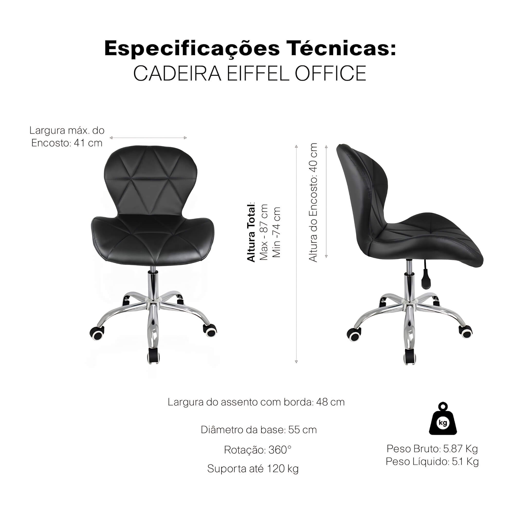 Cadeira Eiffel Office Slim preta Conthey Evolux - N1905951B