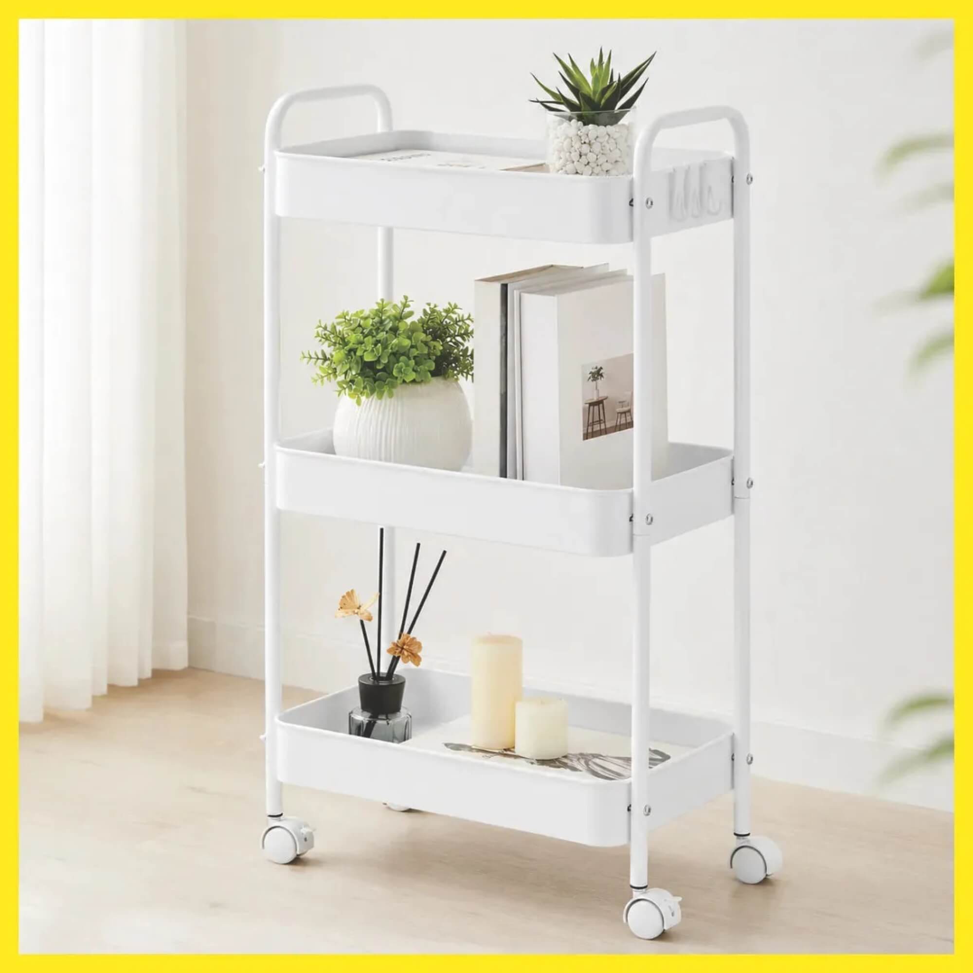 Carrinho Organizador Multiuso Gala 3 Prateleiras Metal Branco Conthey Evolux - N035173A