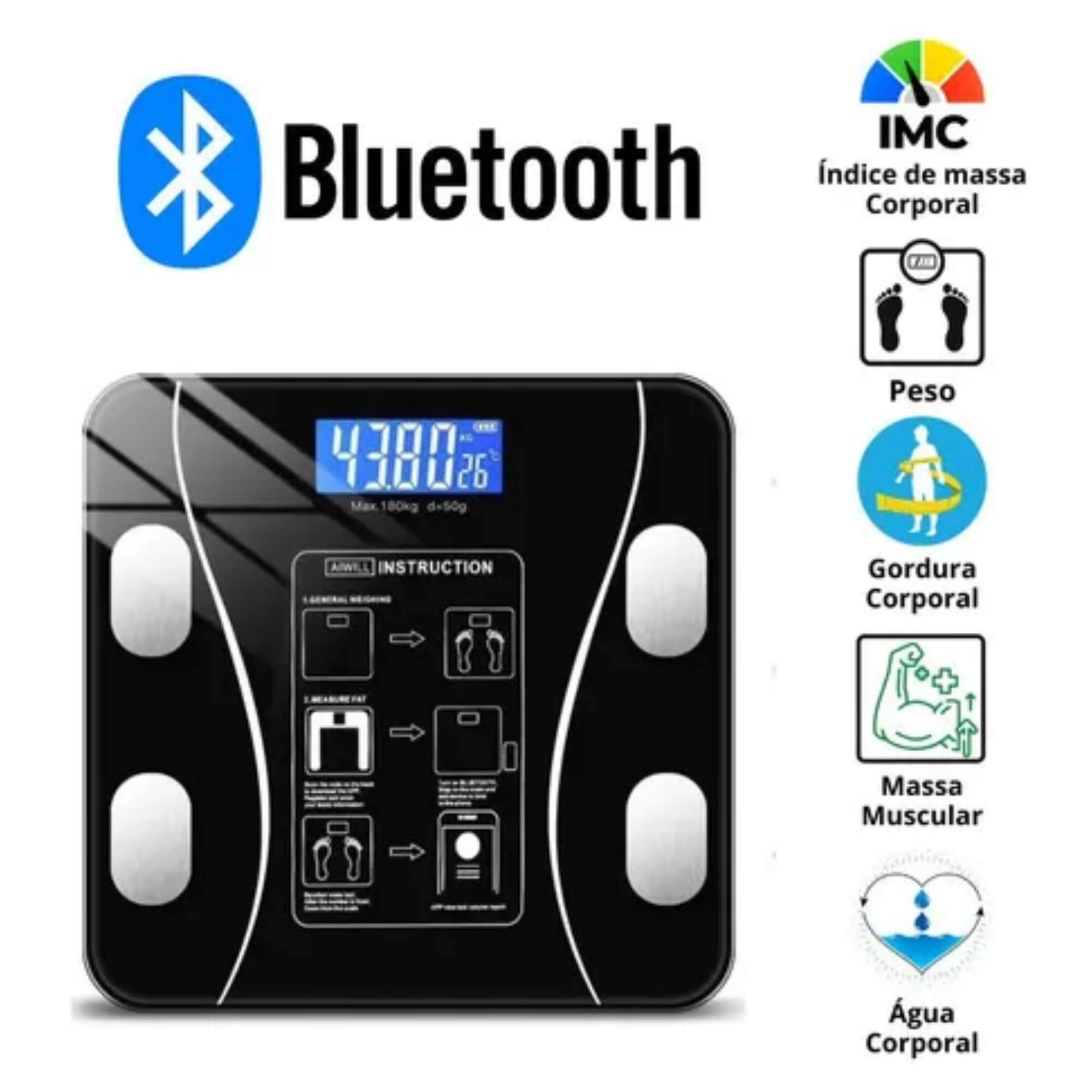 Balança de Bioimpedância Corporal App Bluetooth Conthey Evolux - N2232831