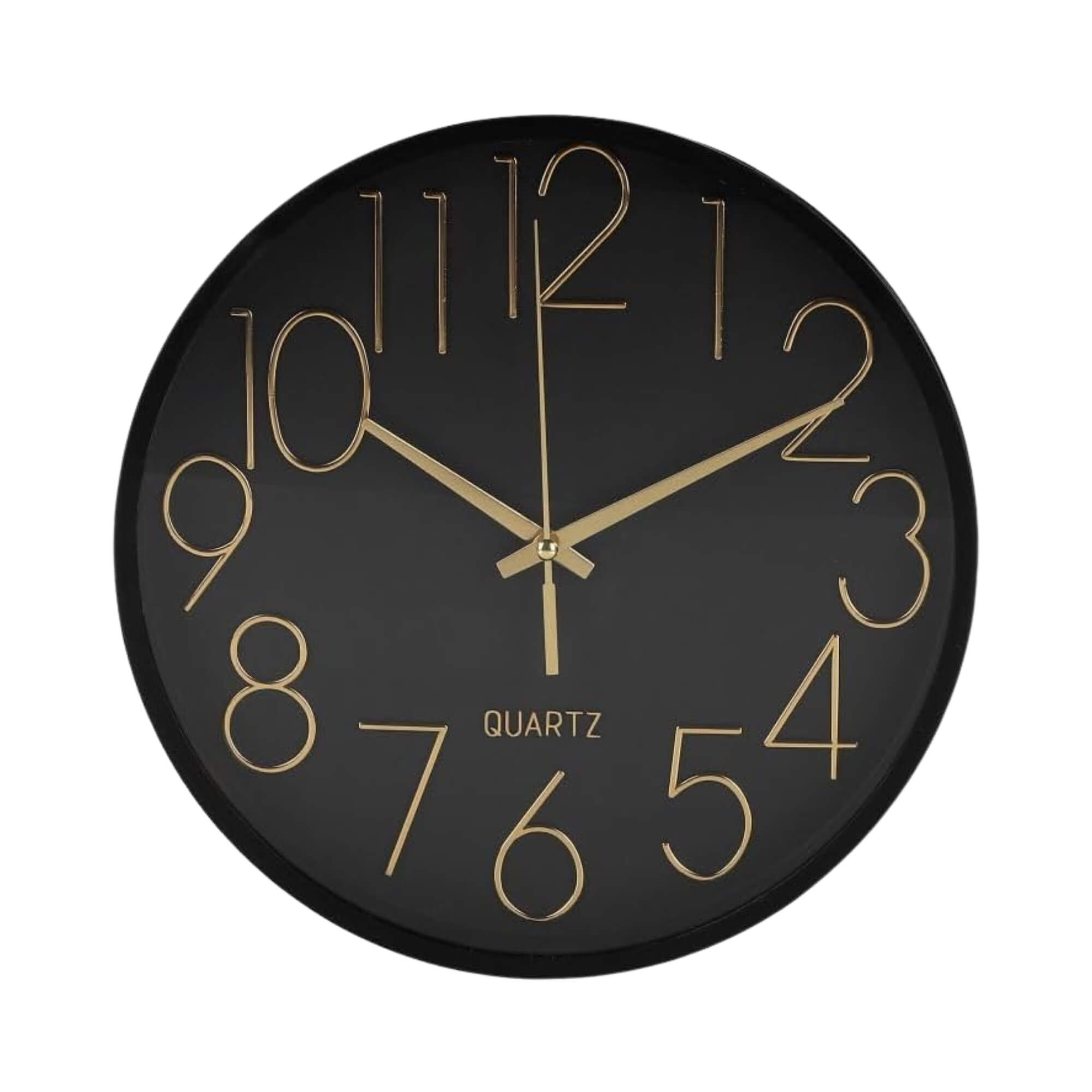 Relógio de Parede 24cm na Cor Preta Números Dourados Conthey Evolux - N24303595