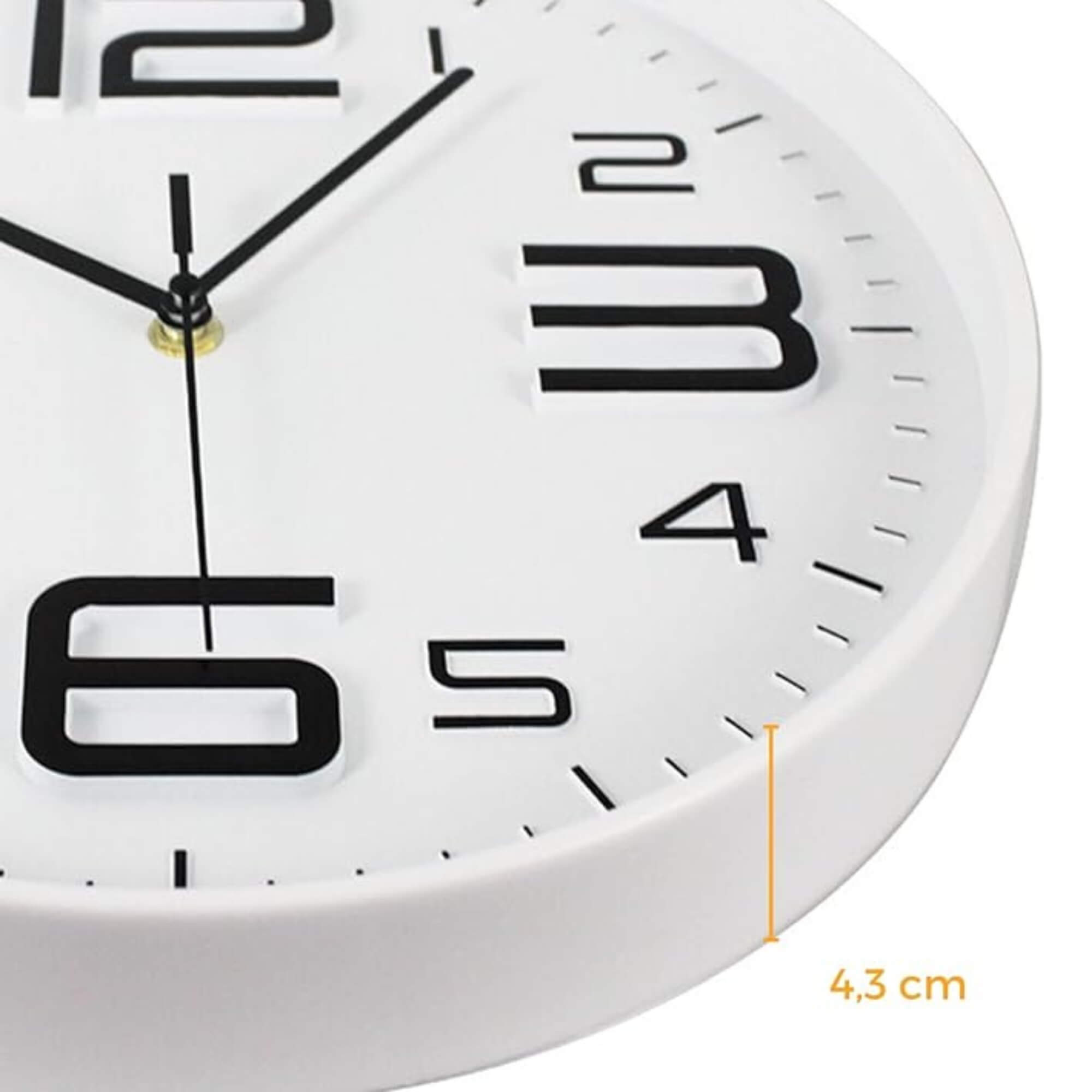 Relógio de Parede 29 cm Branco com Números Pretos Conthey Evolux - N2303654