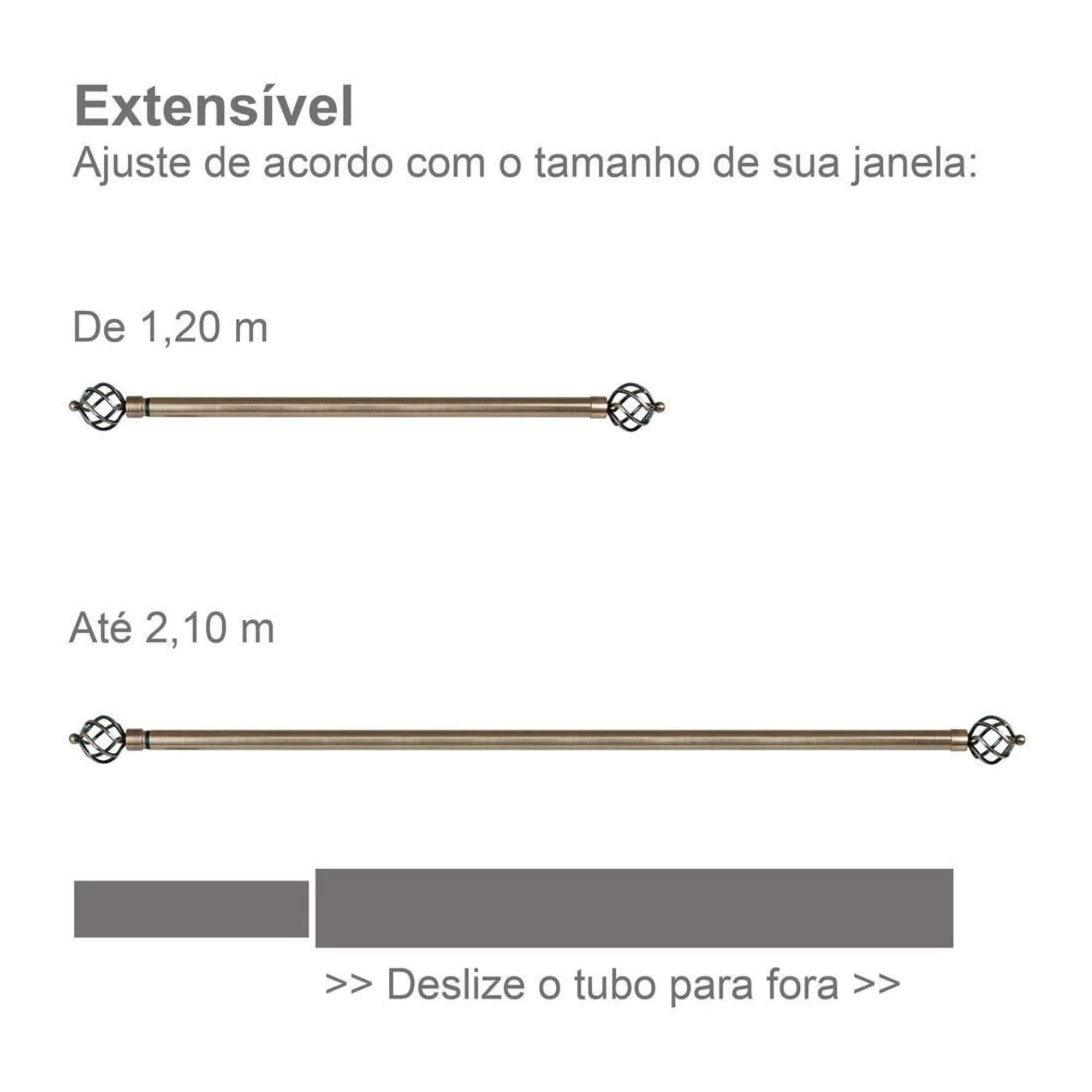 Kit Varão para Cortina Extensivo 1,20 a 2,10m Coroa Ouro Velho Conthey Evolux - D184580