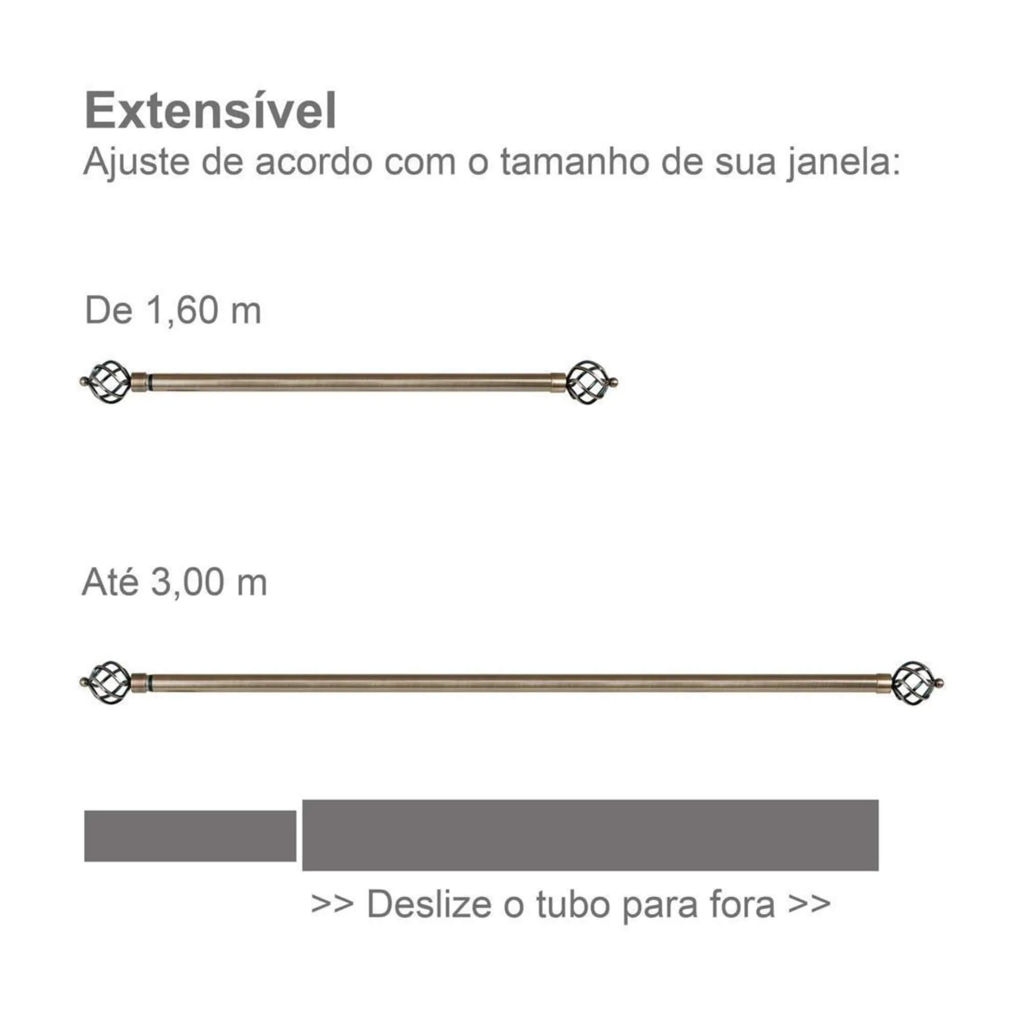 Kit Varão para Cortina Extensivo 1,60x3,0M Coroa Ouro Velho Conthey Evolux - D184589