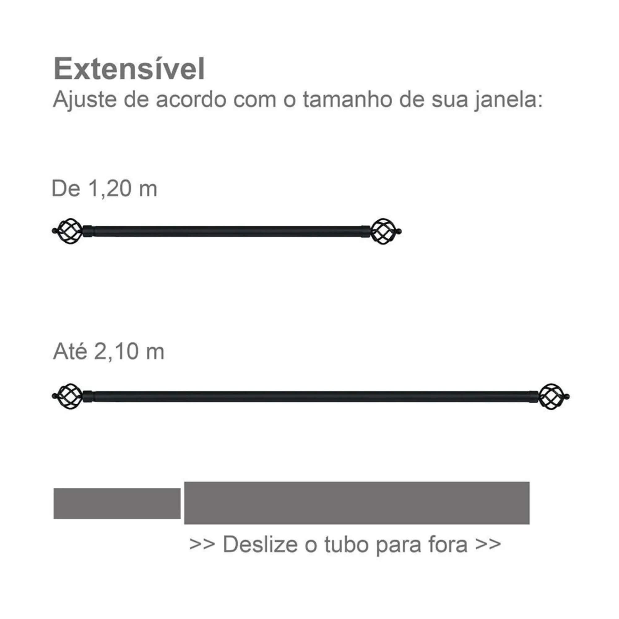 Kit Varão para Cortina Extensivo 1,20x2,10M Coroa Preta Conthey Evolux - D184578