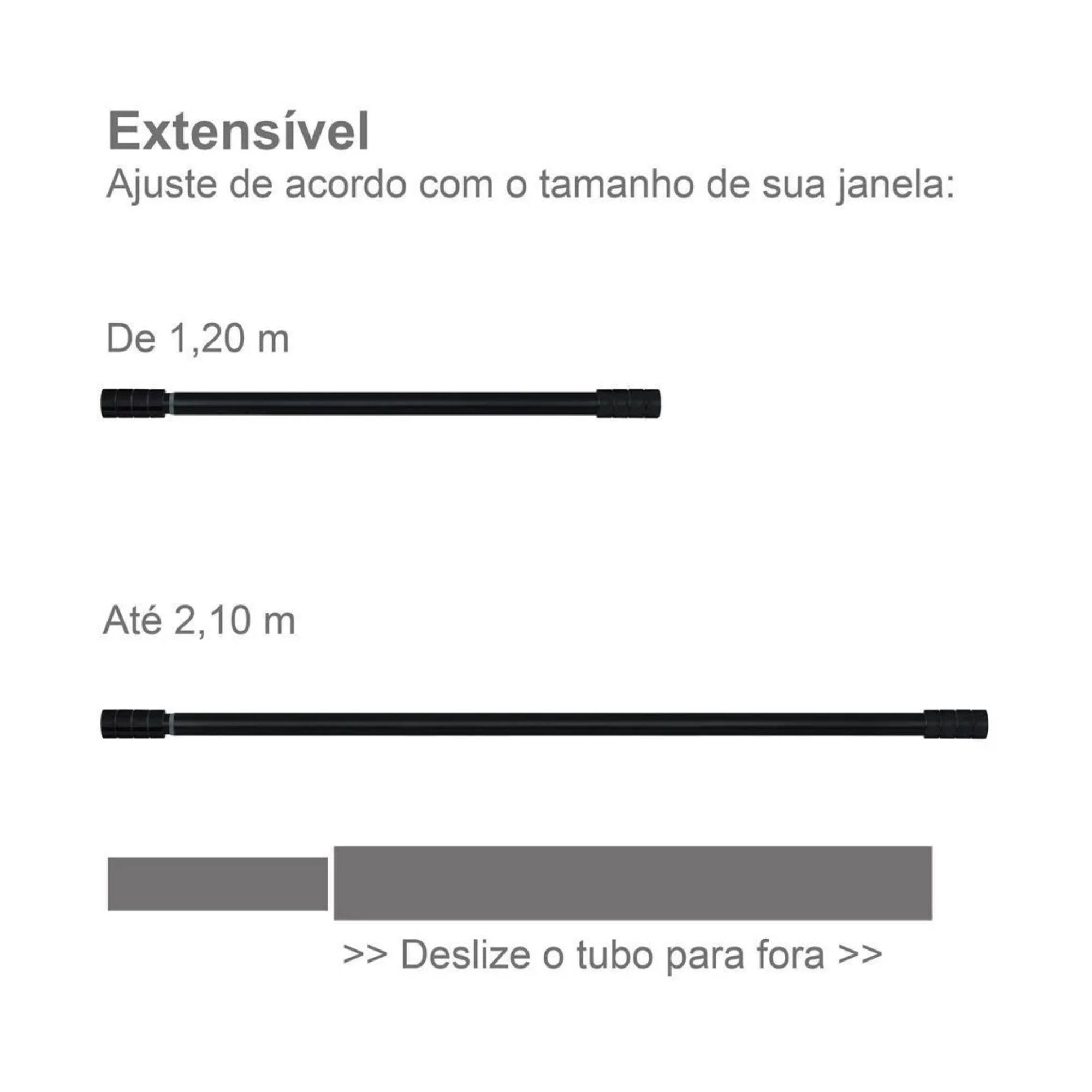 Kit Varão para Cortina Extensivo 1,20 a 2,10m Cilindro Preto Conthey Evolux - D184584