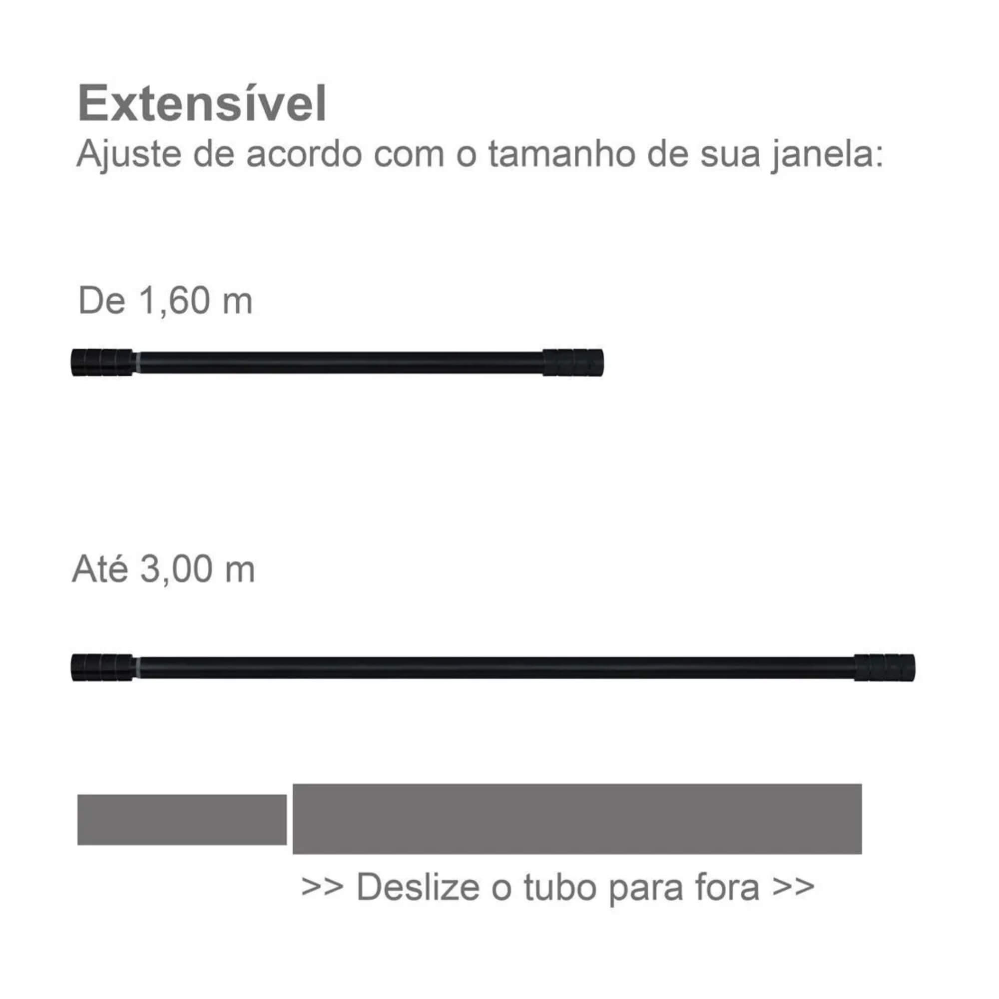 Kit Varão para Cortina Extensivo 1,60x3,0M Cilindro Preto Conthey Evolux - D184593