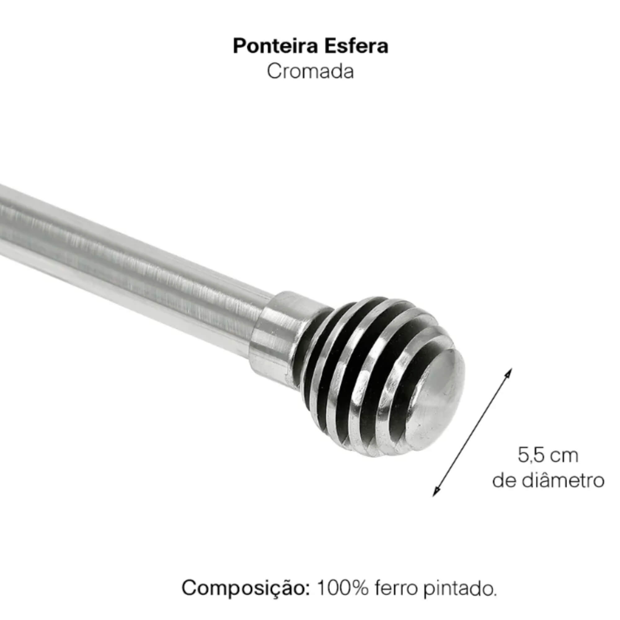 Kit Varão Extensivo 1,60x300cm Esfera Cromada Conthey Evolux - D184591