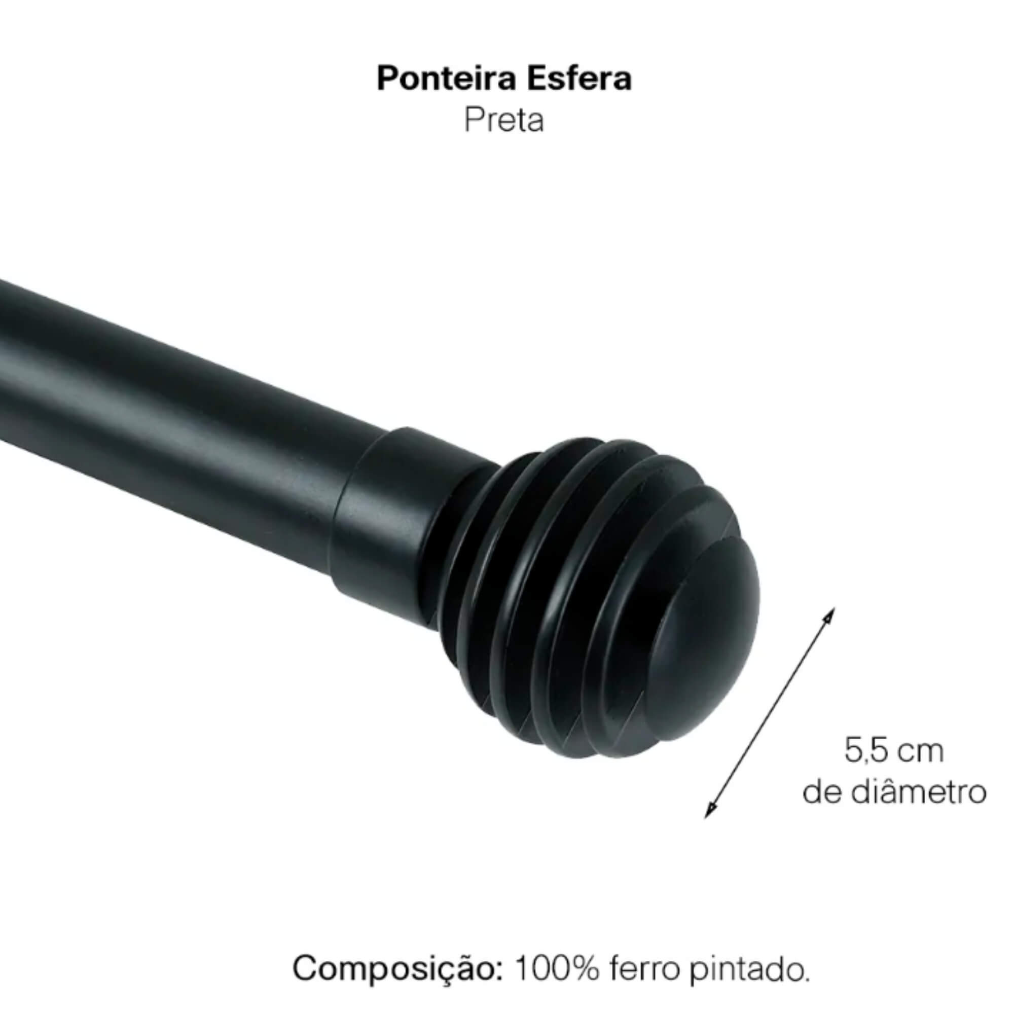 Kit Varão para Cortina Extensivo 1,20x2,10M Esfera Preta Conthey Evolux - D184581