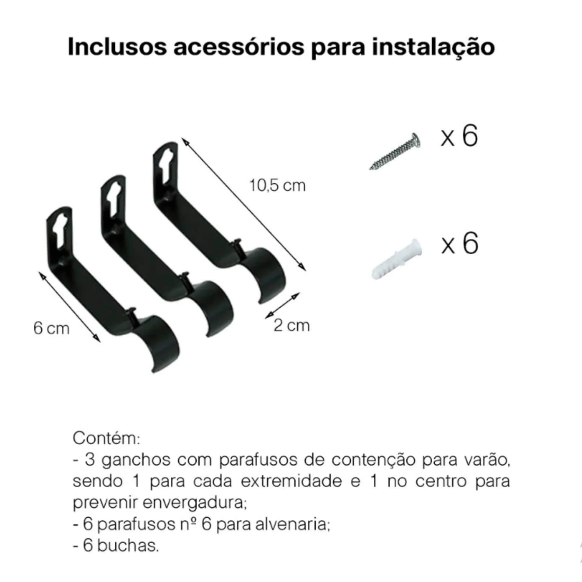 Kit Varão para Cortina Extensivo 1,60x3,00M Coroa Preta Conthey Evolux - D184587