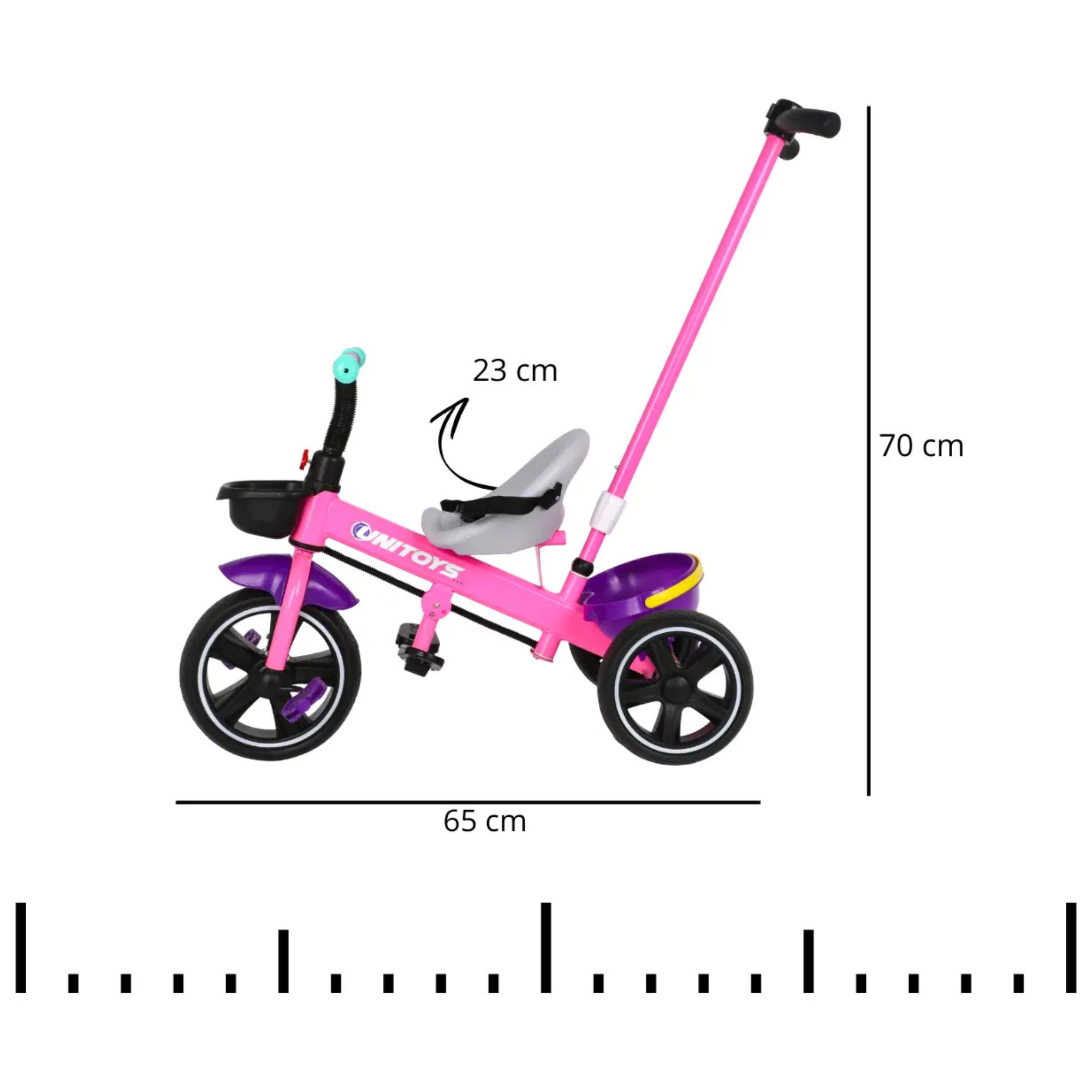 Brinquedo Infantil Triciclo com Empurrador Rosa Unitoys - 3334