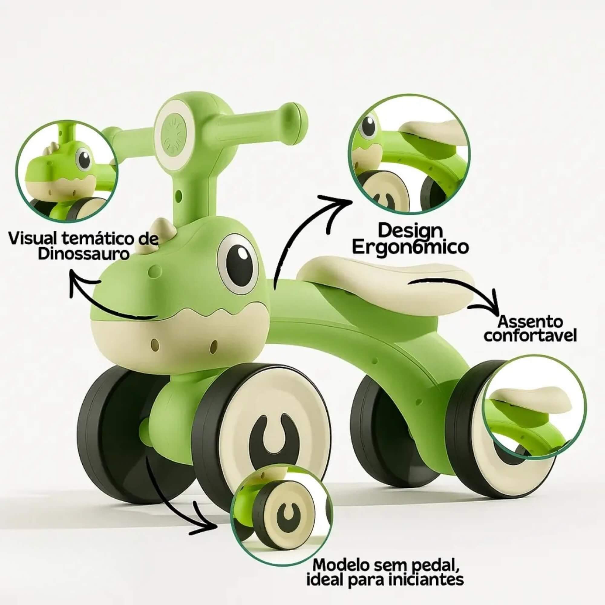 Brinquedo Infantil Balance Bike Dino Verde Unitoys - 3372