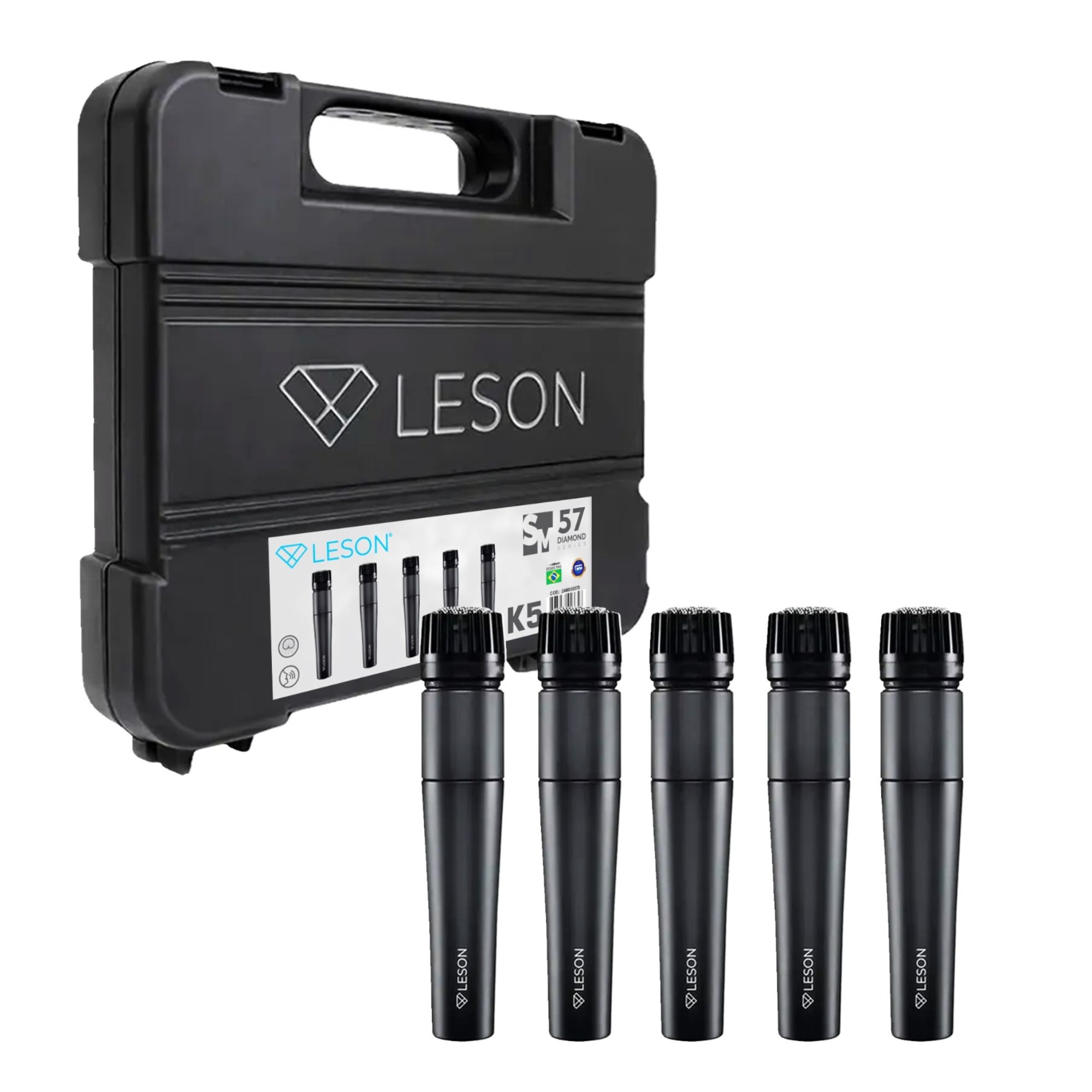 Kit 5 Microfones Dinâmicos SM57 K5 Para Instrumentos + Maleta Leson - 2AM003570