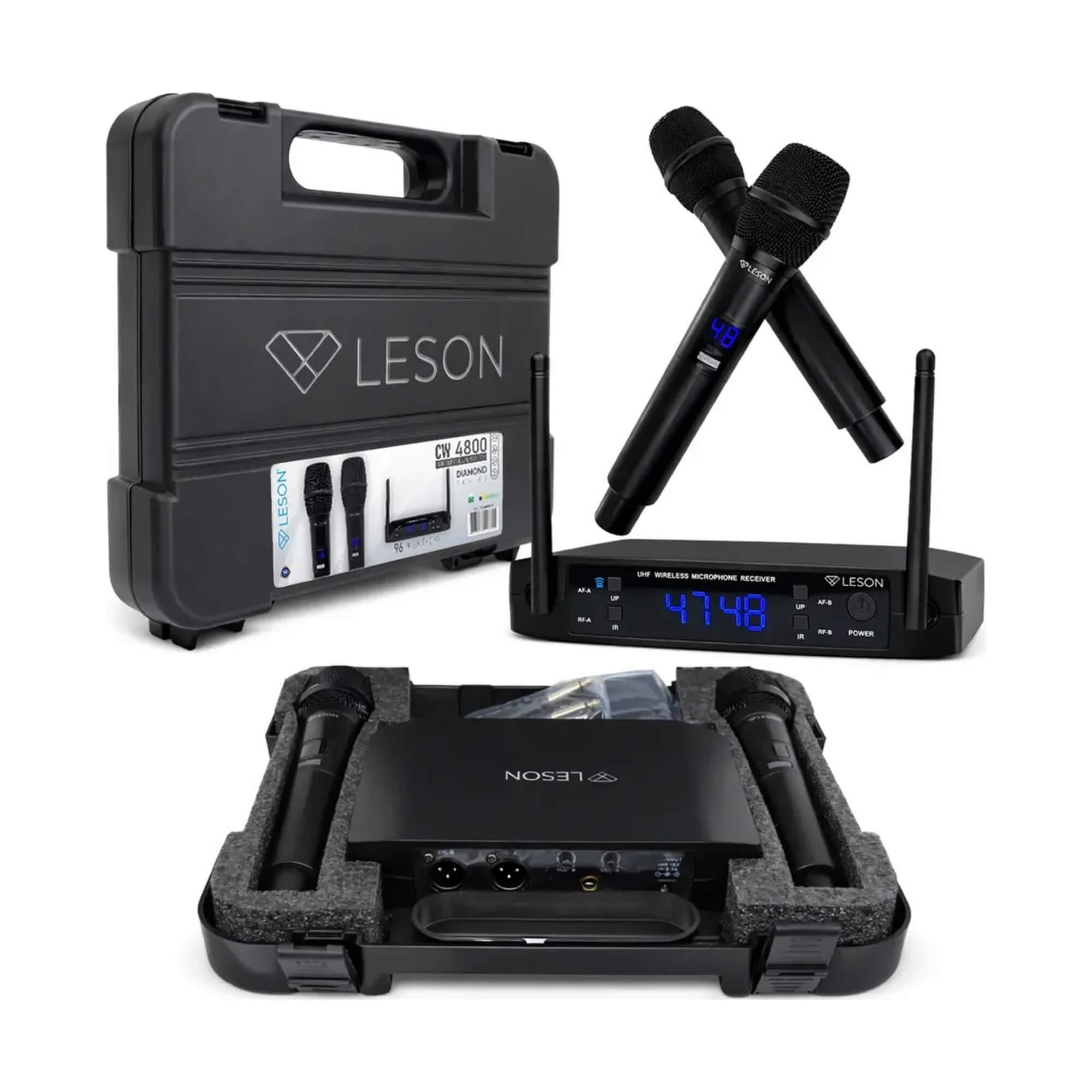 Microfone Sem Fio Duplo na cor Preta c/ Maleta CW4800 Leson - 2CW4802PP