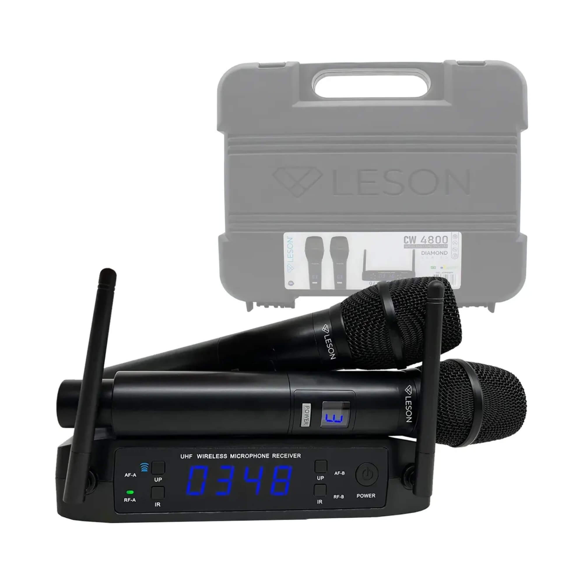 Microfone Sem Fio Duplo na cor Preta c/ Maleta CW4800 Leson - 2CW4802PP
