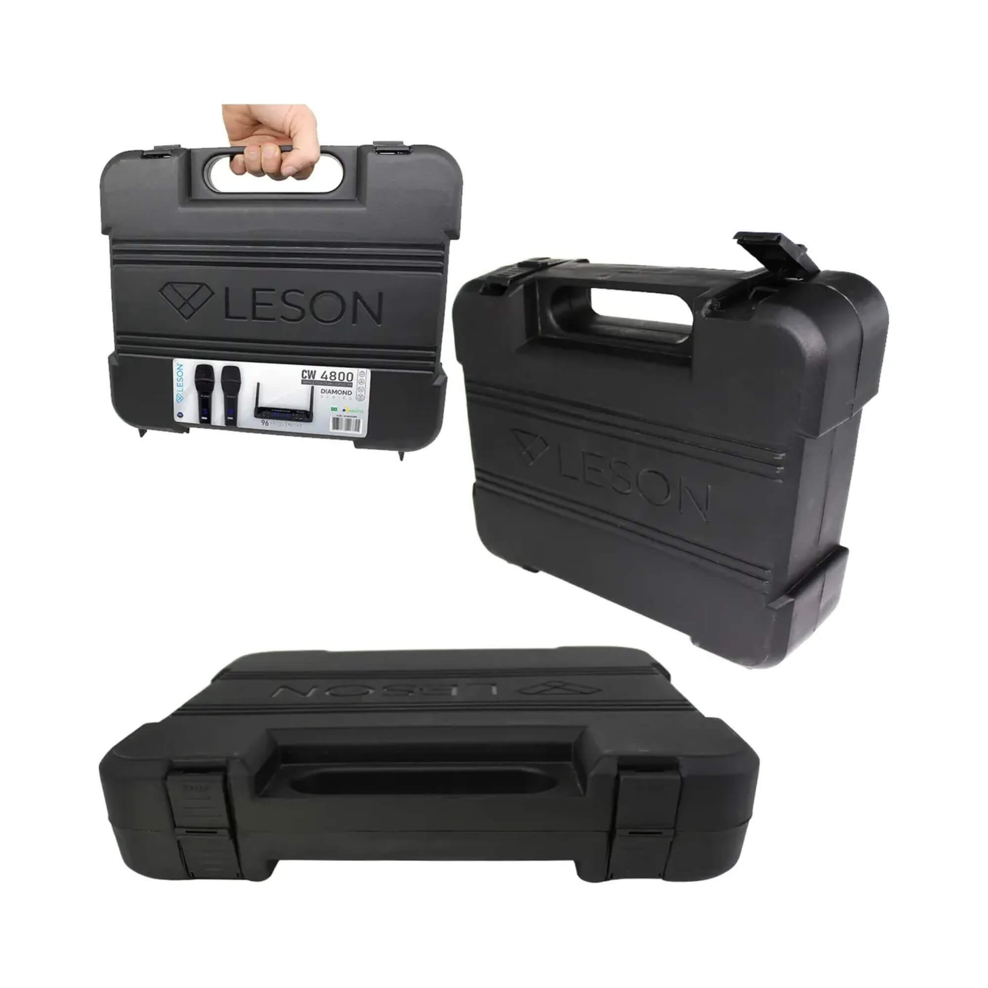 Microfone Sem Fio Duplo na cor Preta c/ Maleta CW4800 Leson - 2CW4802PP