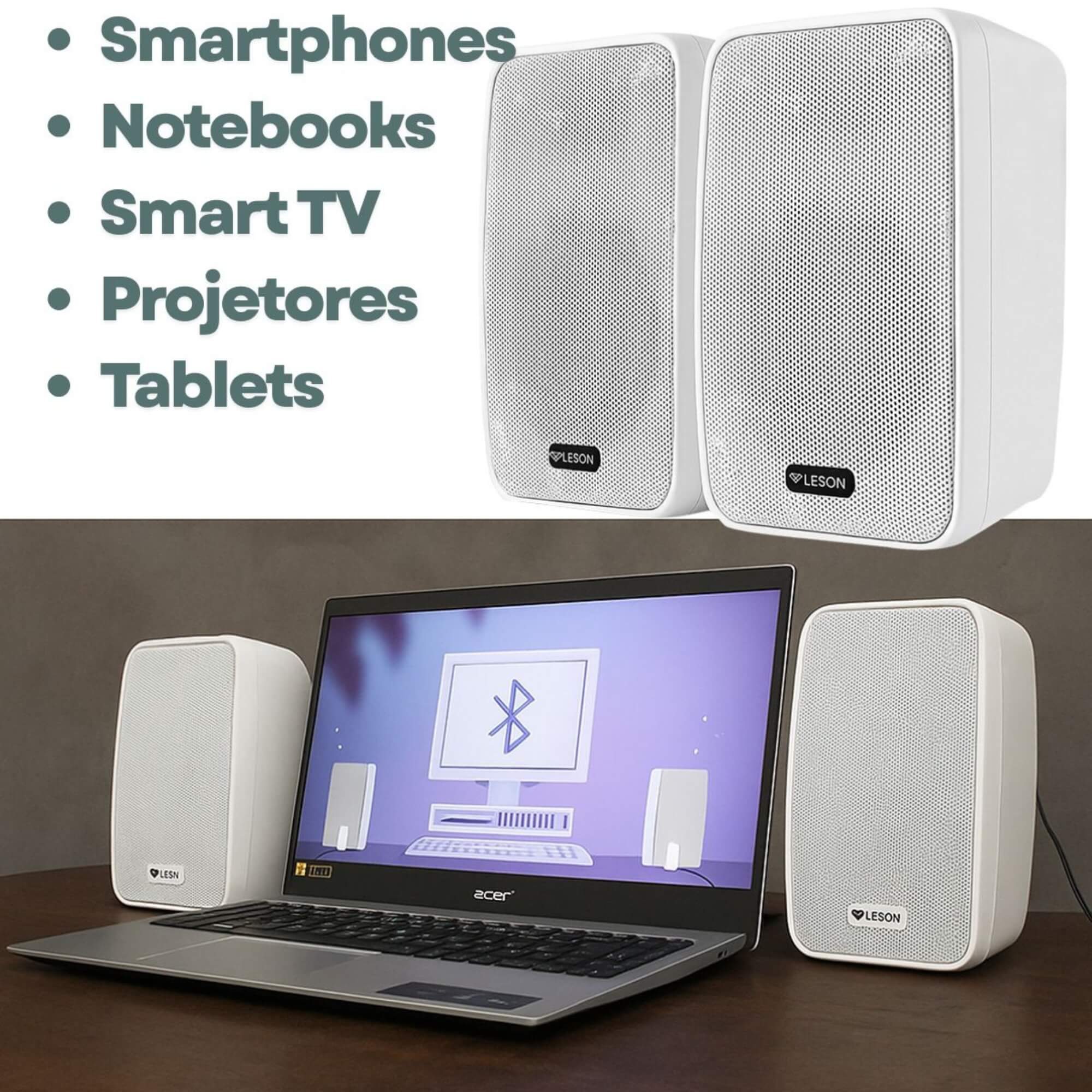 Par de Caixa de Som Ambiente 140WRMS 8 Ohms Branca Bluetooth Leson - 2LSCXB700