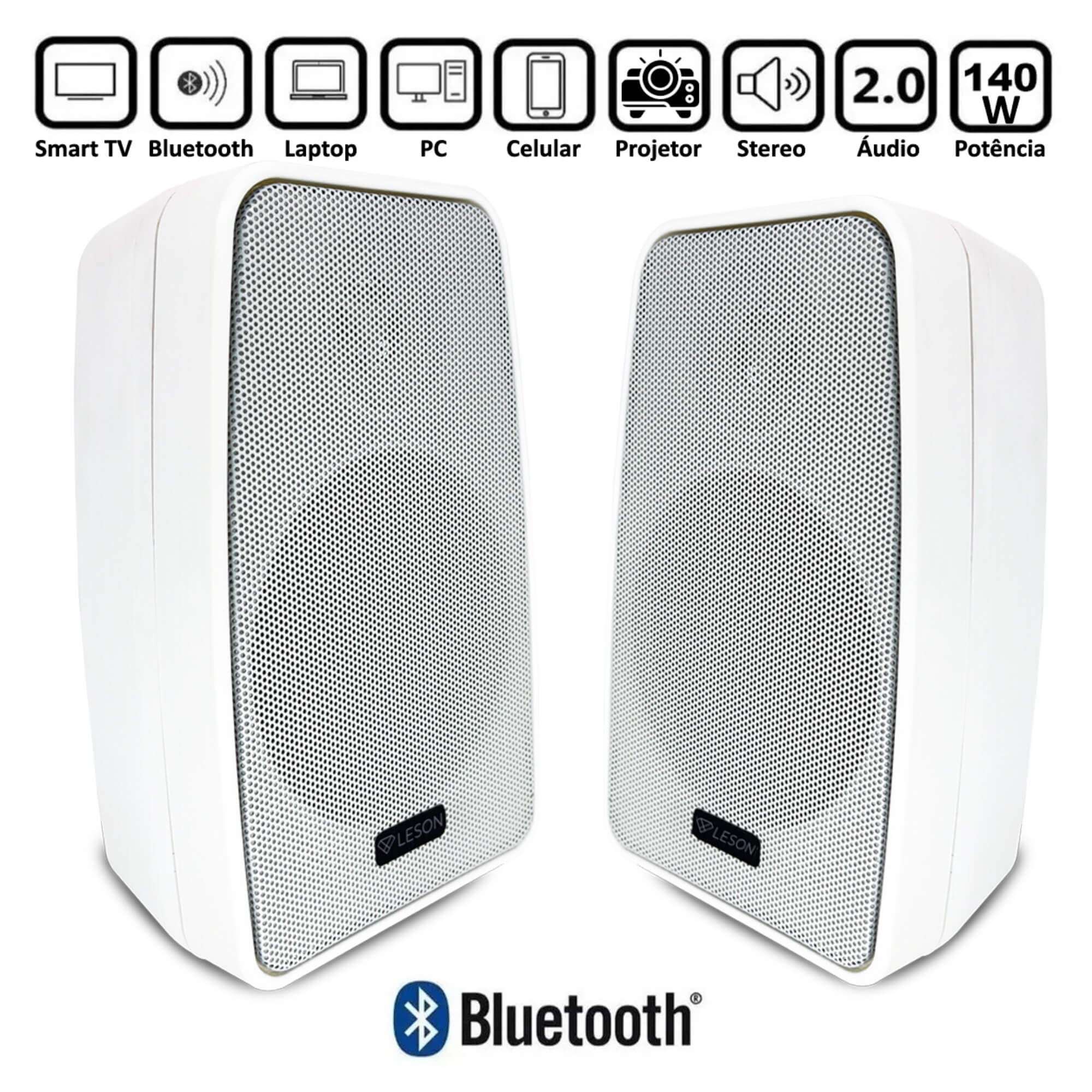 Par de Caixa de Som Ambiente 140WRMS 8 Ohms Branca Bluetooth Leson - 2LSCXB700