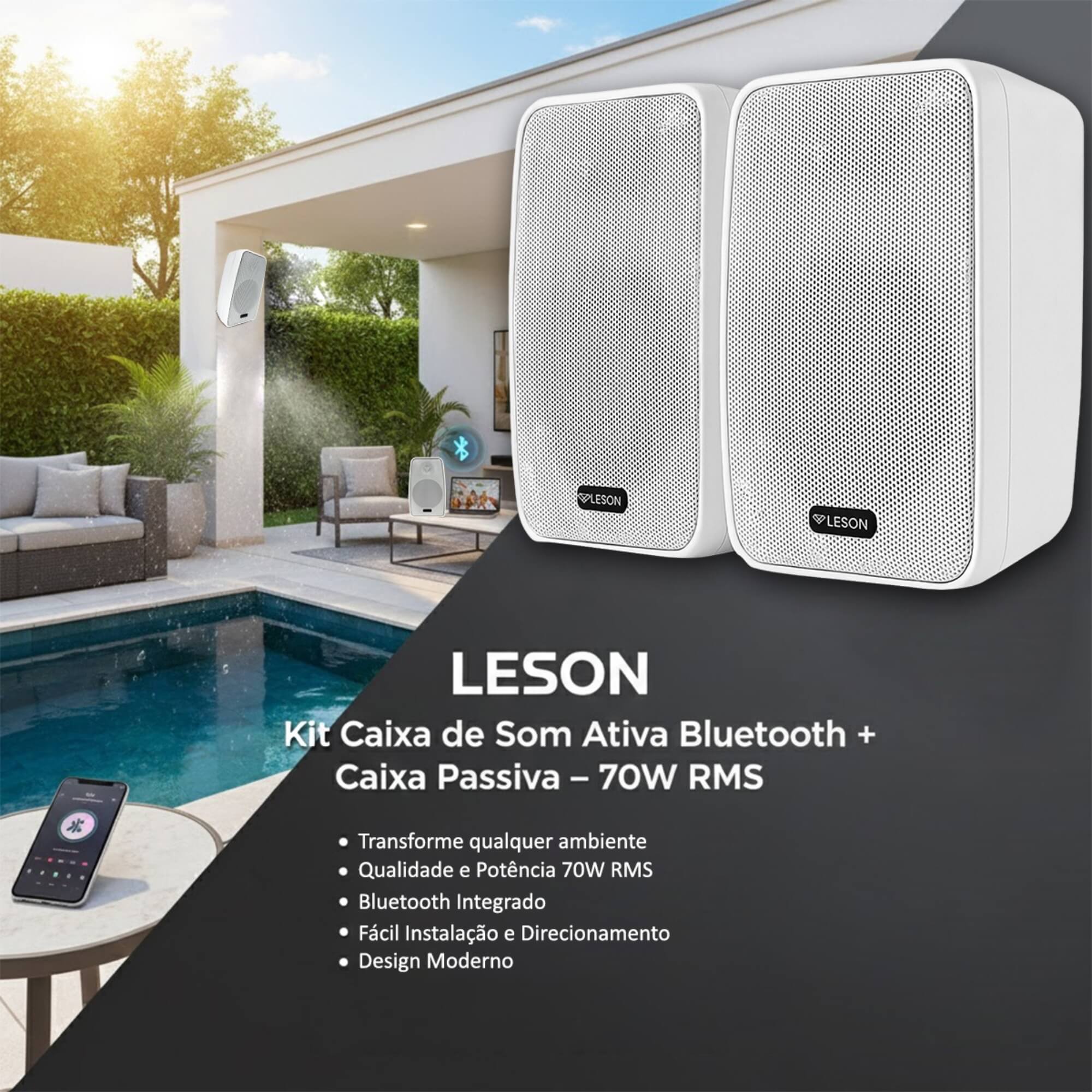 Par de Caixa de Som Ambiente 140WRMS 8 Ohms Branca Bluetooth Leson - 2LSCXB700