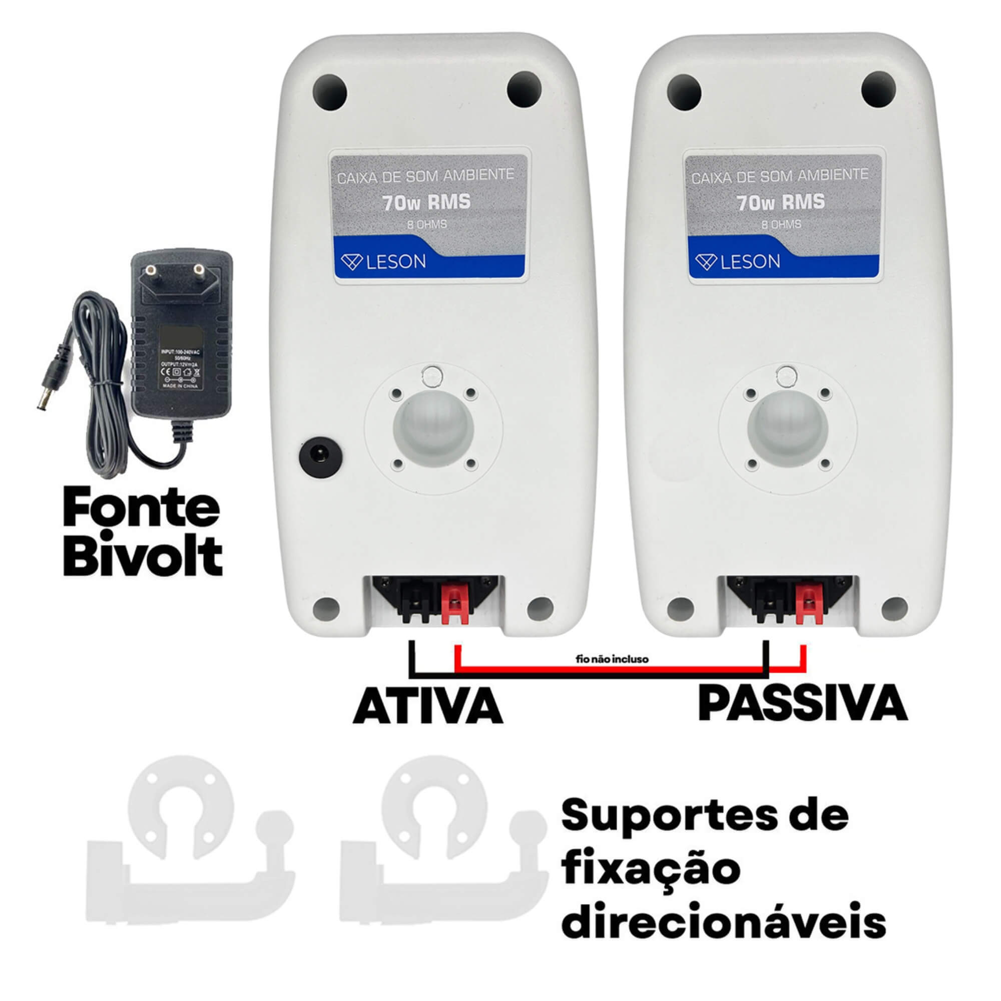 Par de Caixa de Som Ambiente 140WRMS 8 Ohms Branca Bluetooth Leson - 2LSCXB700