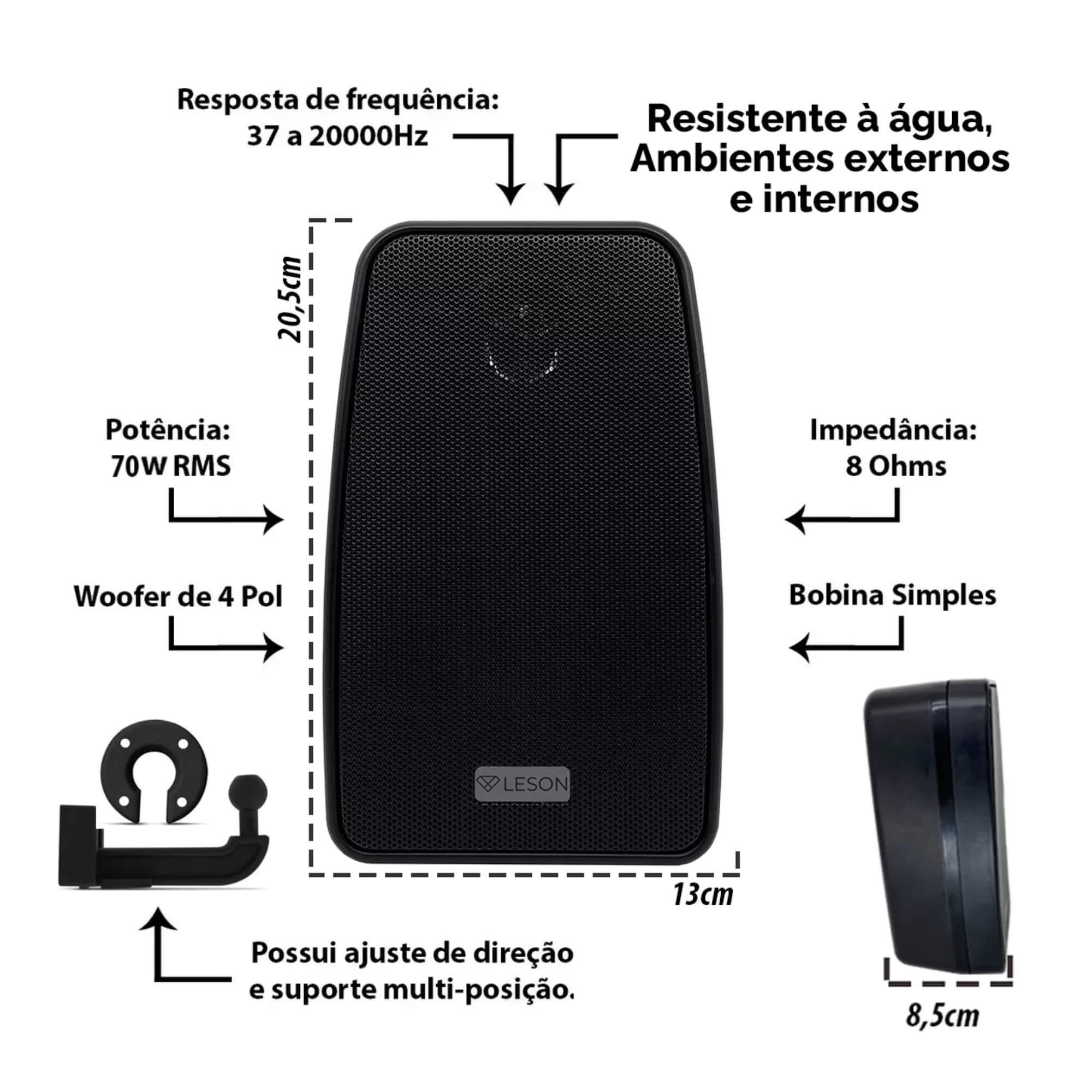 Par de Caixa de Som Ambiente 140WRMS 8 Ohms Preta Bluetooth Leson - 2LSCXP700