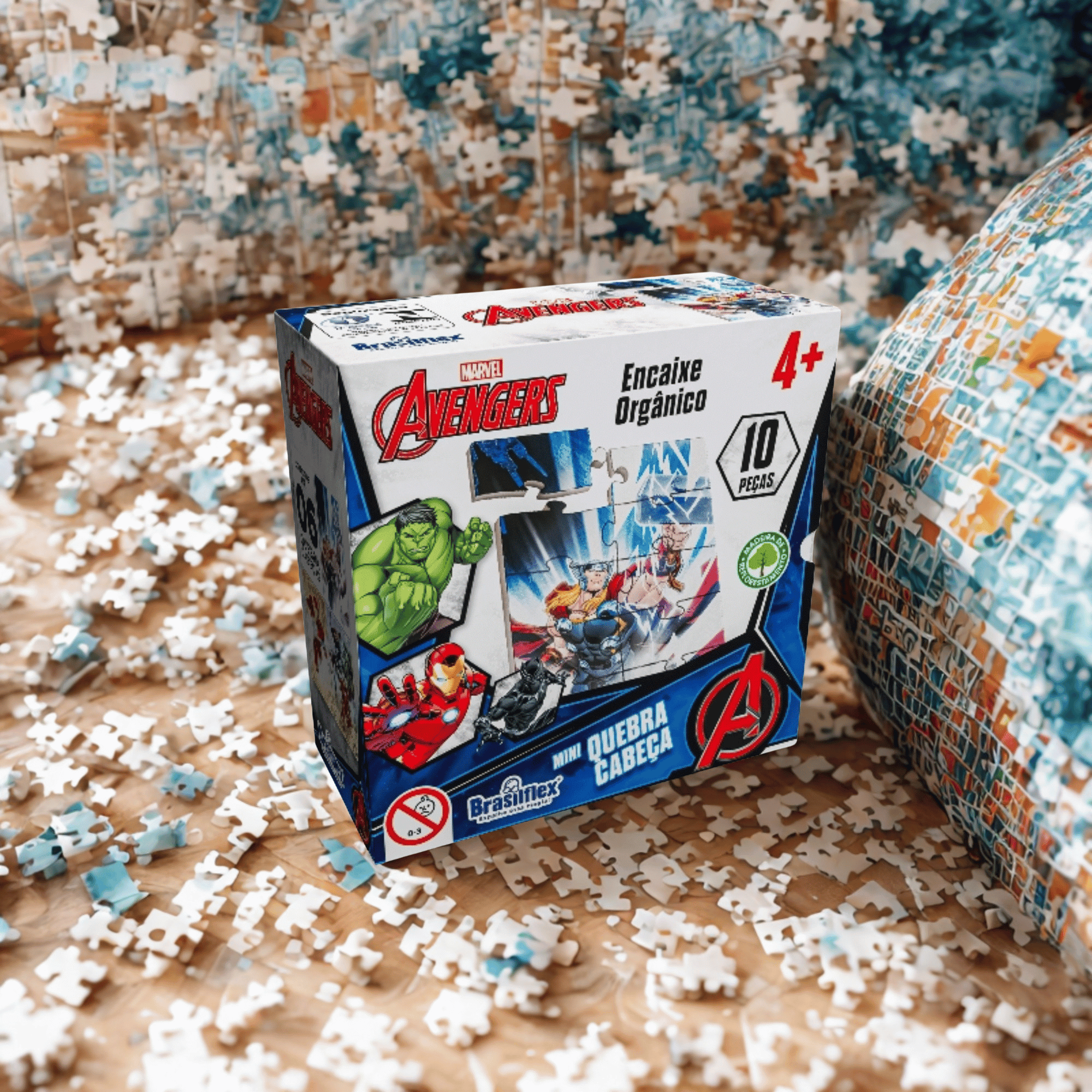Mini Quebra-Cabeça Infantil Avengers Sortido e Unitário - Madeira Única Pais e Filhos - 811077-1