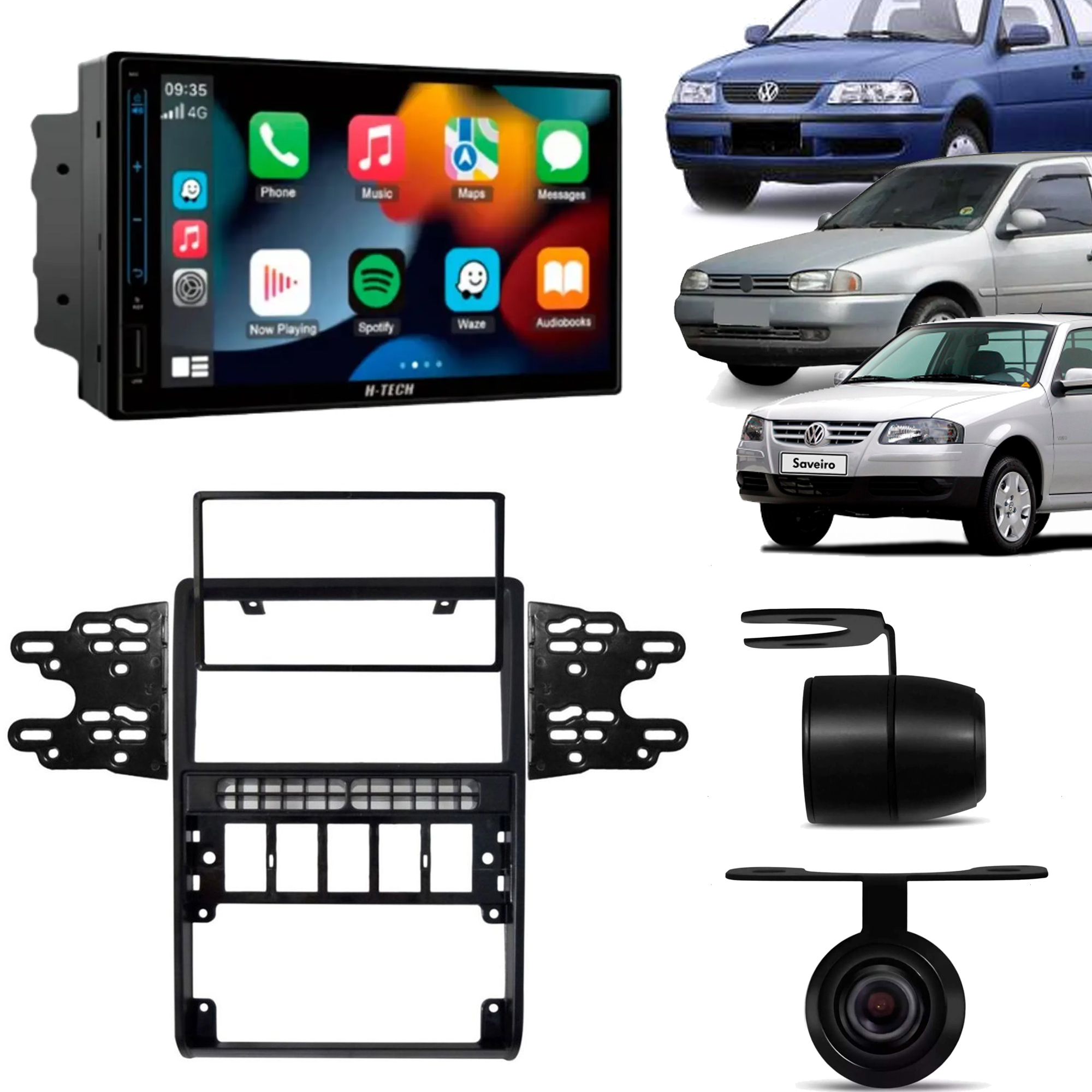 COMP Kit Multimídia Android 7" 2+32GB Gol Parati Saveiro G2 Carplay Android Auto + Câmera de ré