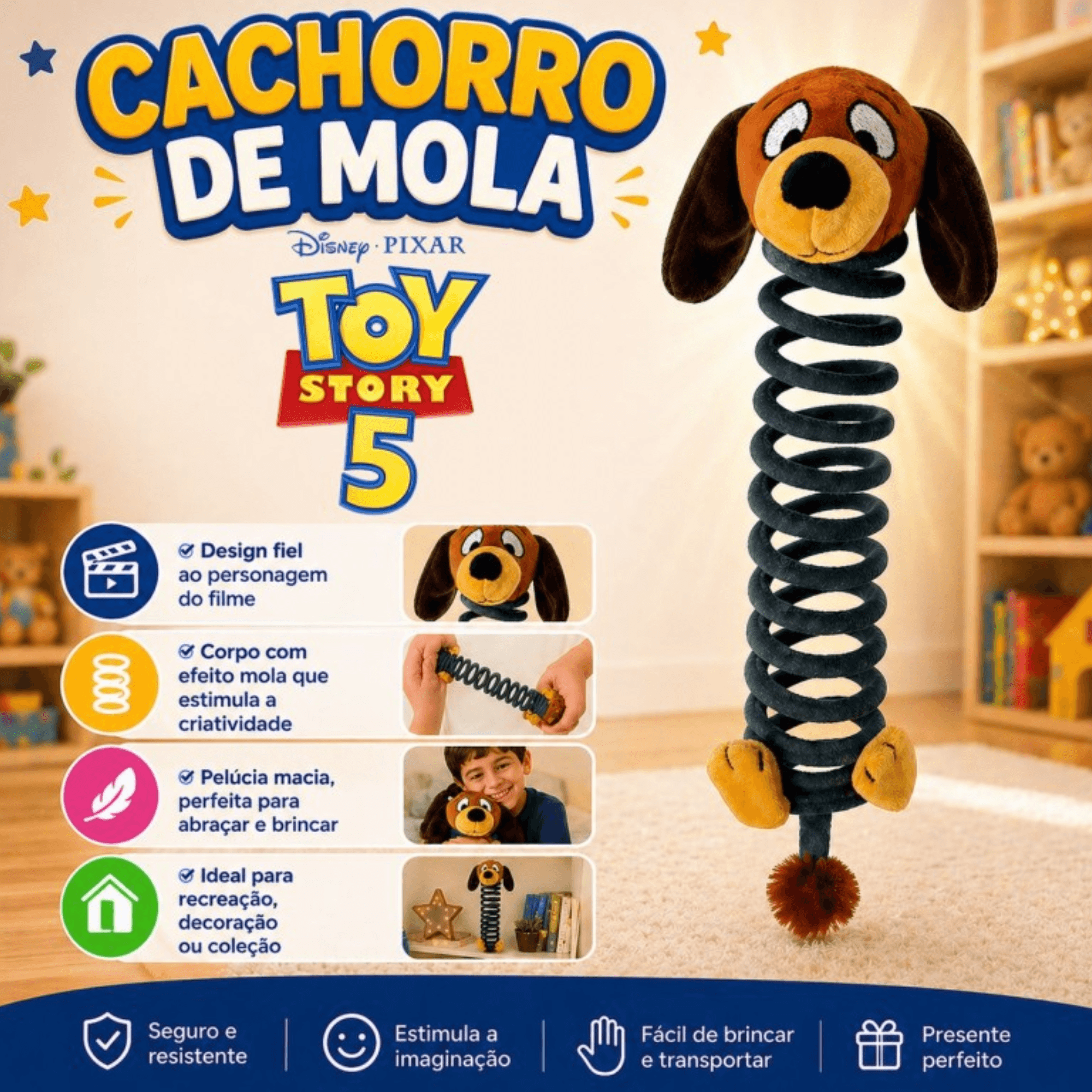 Pelúcia Infantil Slinky Cachorro Mola Disney Toy Story Toyng - 064283
