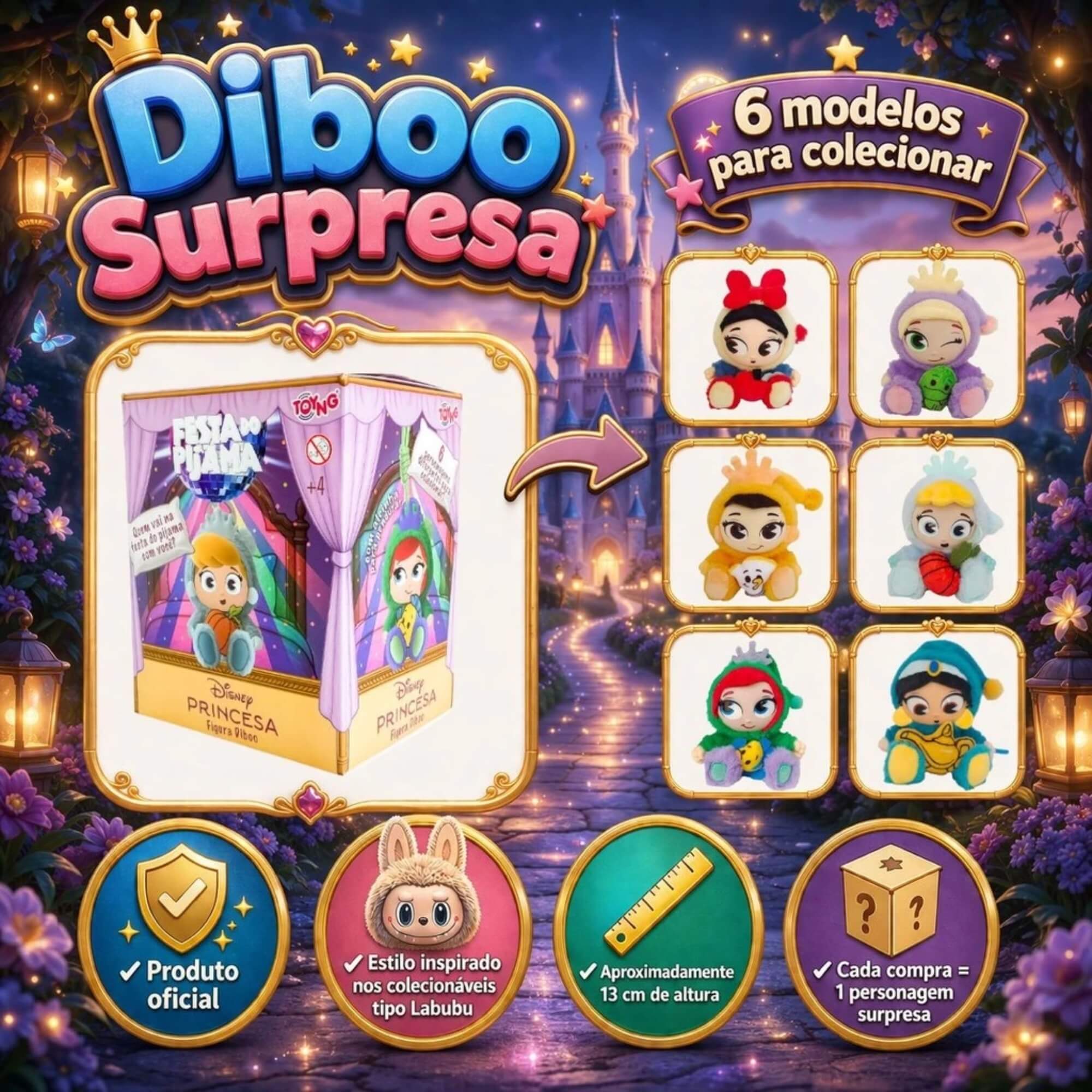 Figura Surpresa Princesas Disney Diboo Colecionável Sortida e Unitária Toyng - 64591