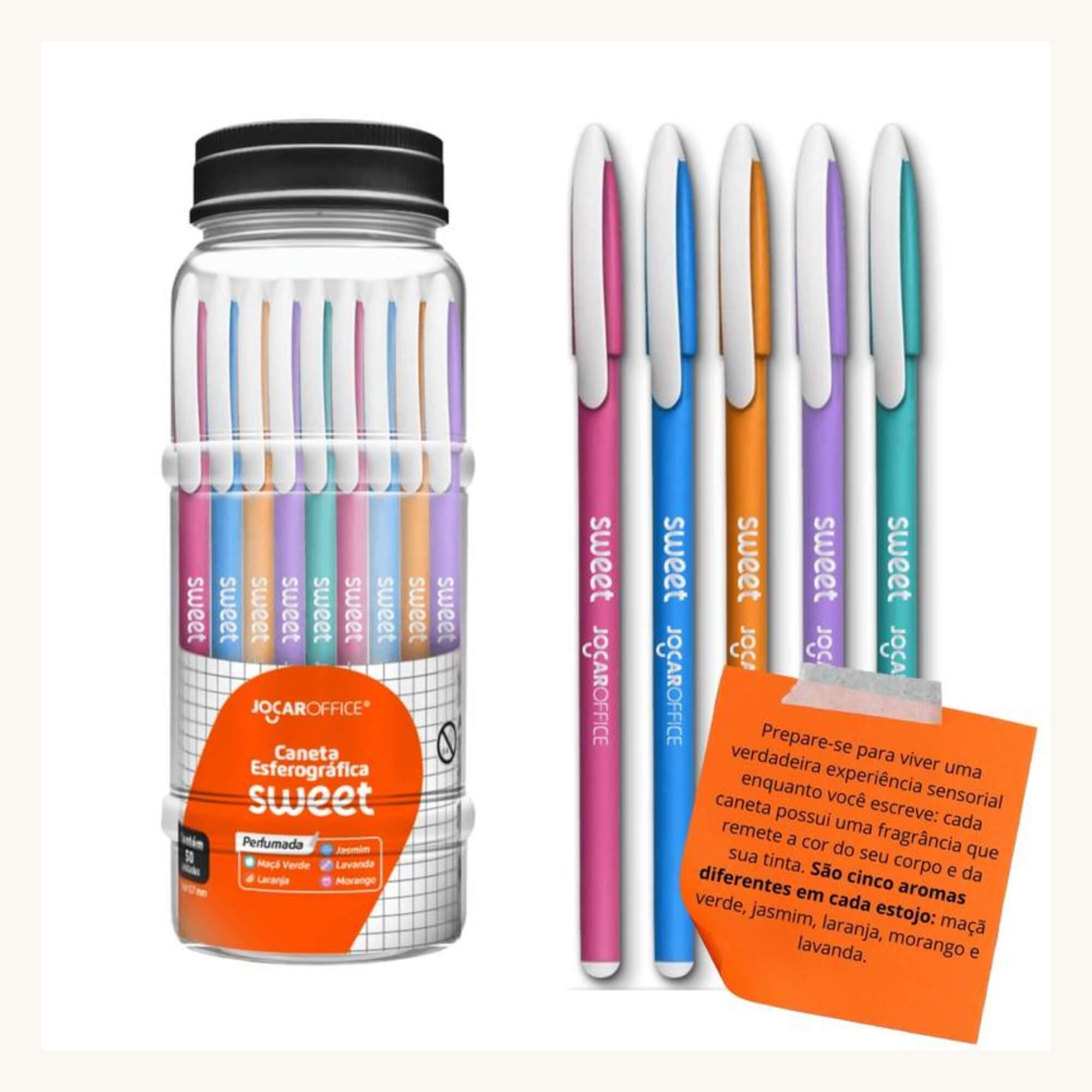 COMP Kit Loja Caneta Esferográfica Perfumada 0.7 50 Und. + Marca Texto c/ Aroma Fini 20 Und.