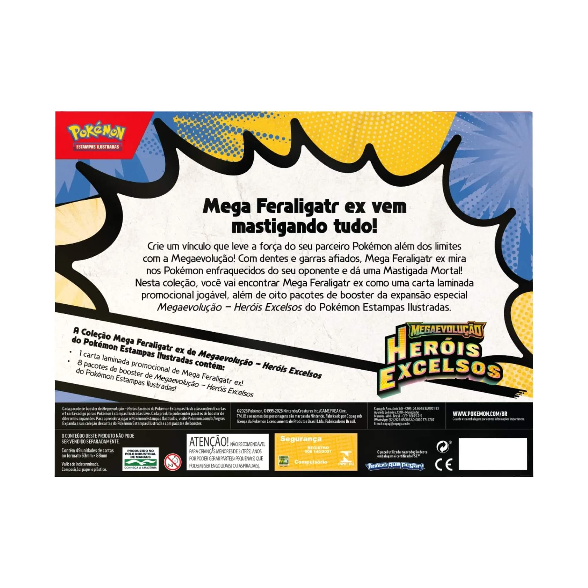 3 Box Pokemon ME02.5 Coleção Mega Meganium EX, Mega Emboar EX e Mega Feraligatr EX Copag - 36657