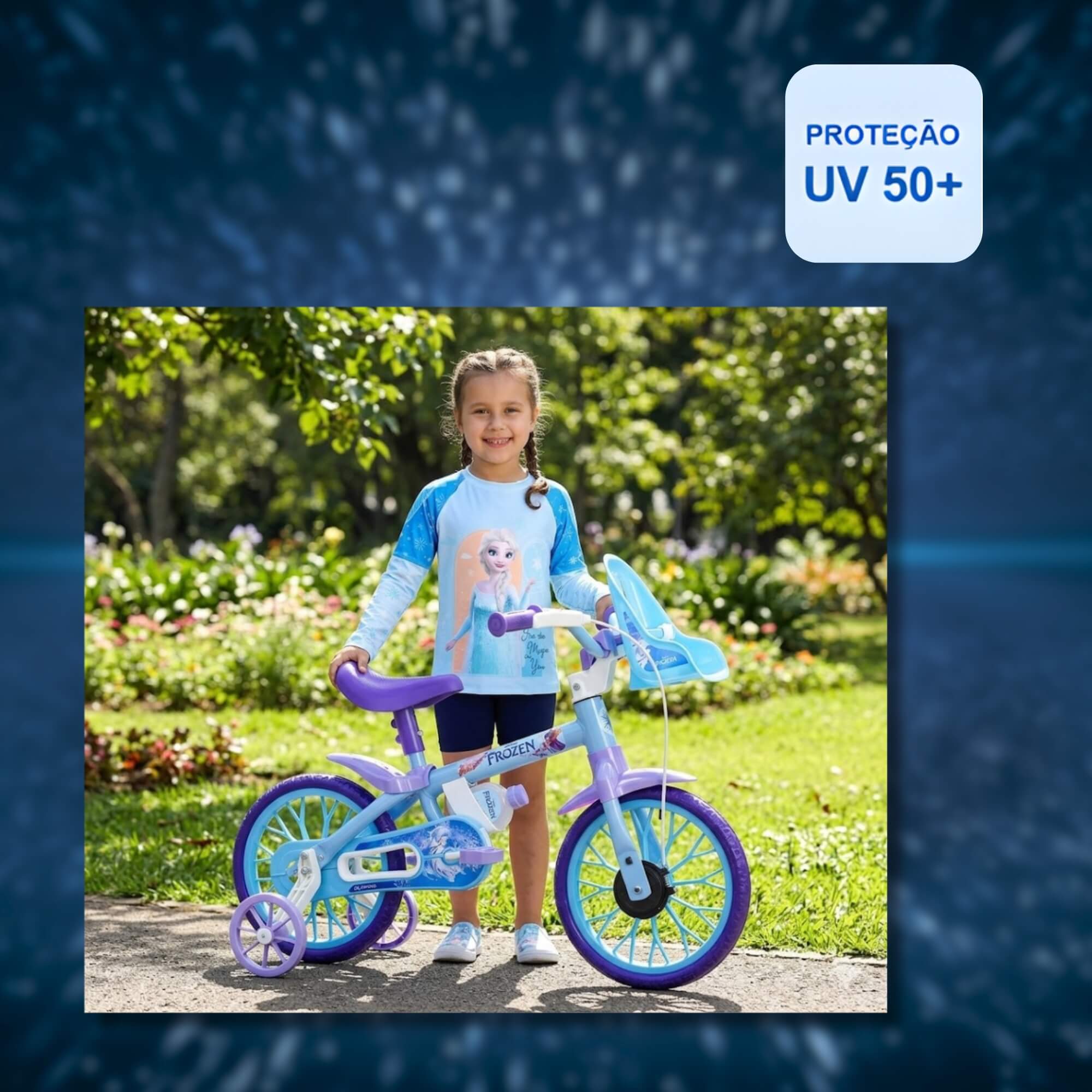 COMP Kit Bicicleta Infantil Aro 16" Frozen 02 Disney Nathor + Camiseta Frozen UV 50+
