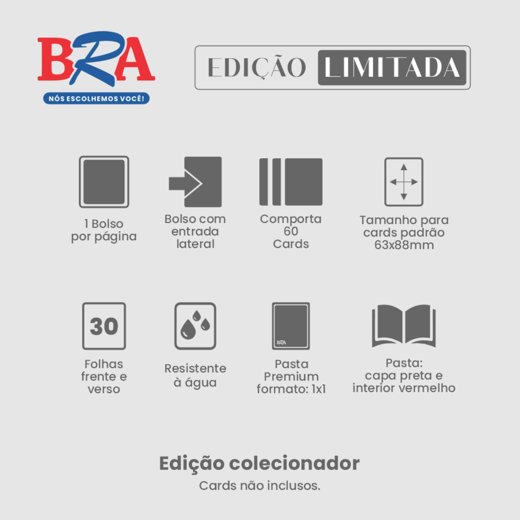 Pasta Premium 1x1 Preta/Vermelha (Até 60 Cartas) BRA - BC-2071-1