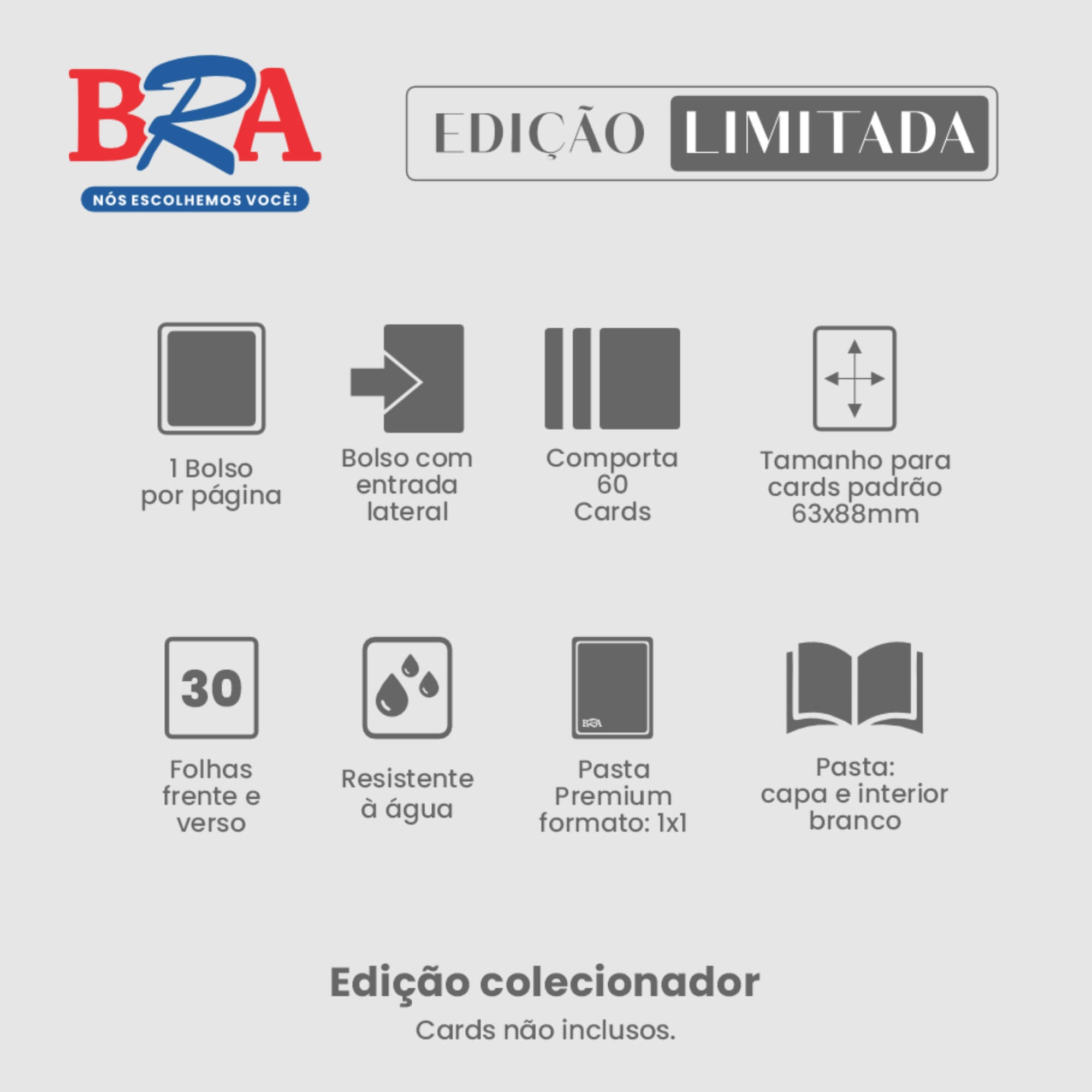 Pasta Premium 1x1 30 Folhas (Até 60 Cards) Branca BRA - BC-2073