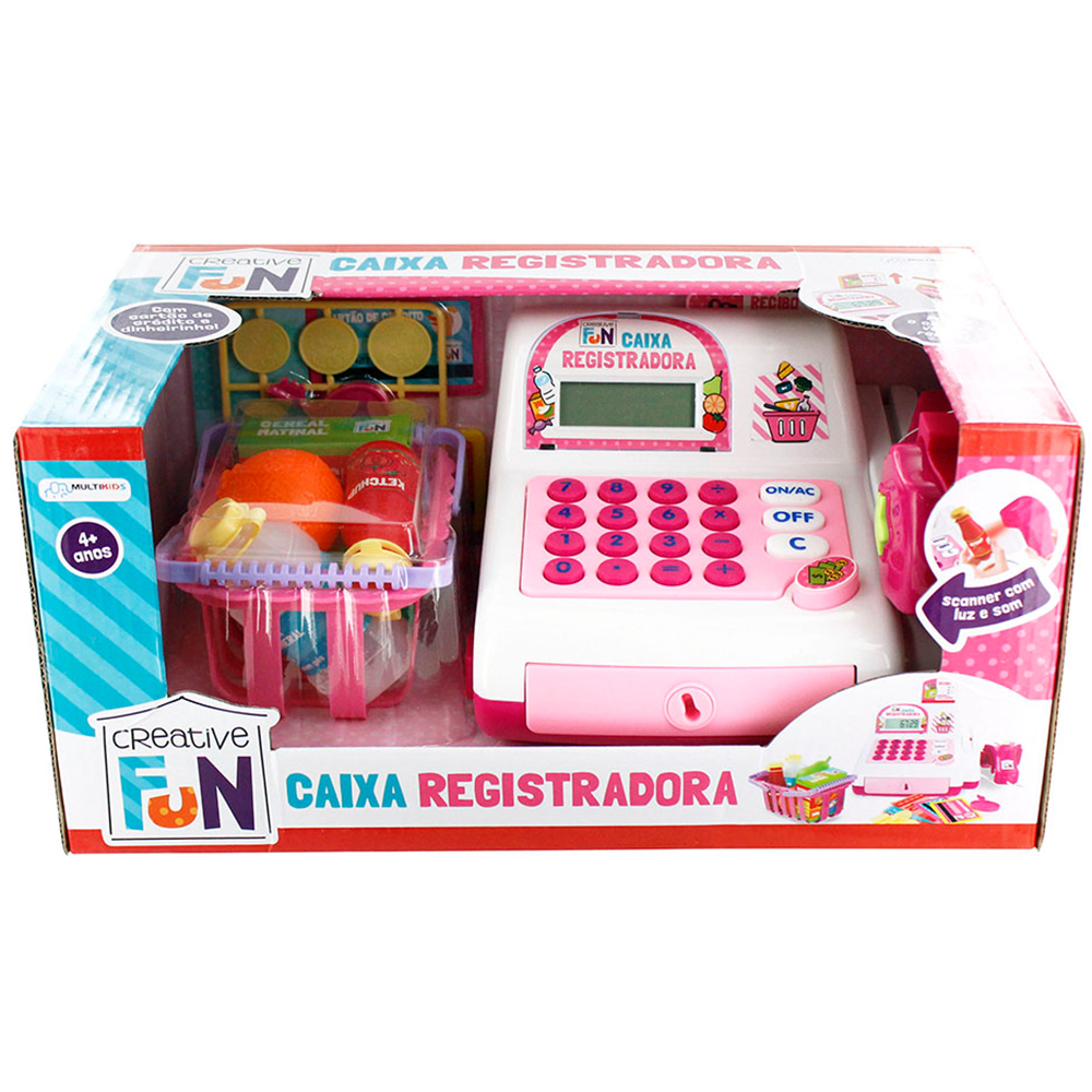 Brinquedo Caixa Registradora Creative Fun Rosa Com Acessórios e Mini Alimentos Multikids - BR387
