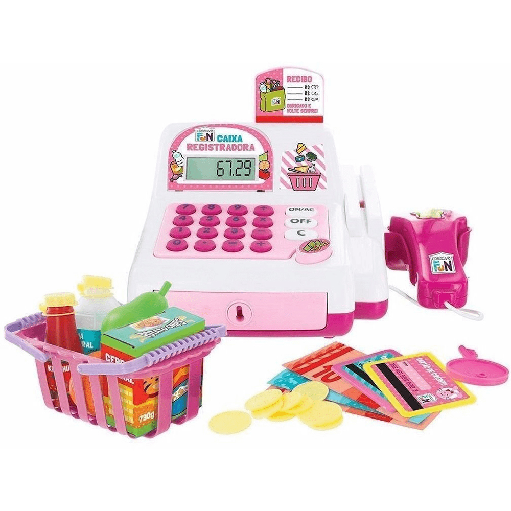 Brinquedo Caixa Registradora Creative Fun Rosa Com Acessórios e Mini Alimentos Multikids - BR387
