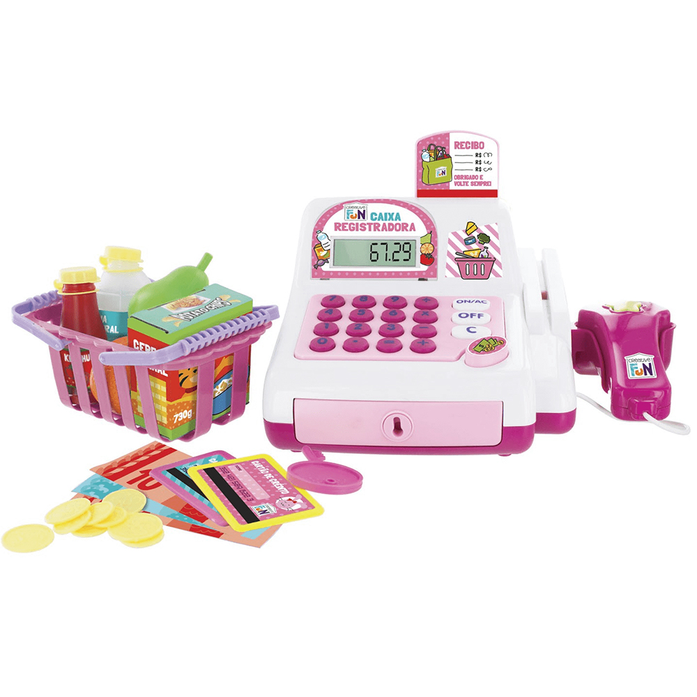 Brinquedo Caixa Registradora Creative Fun Rosa Com Acessórios e Mini Alimentos Multikids - BR387