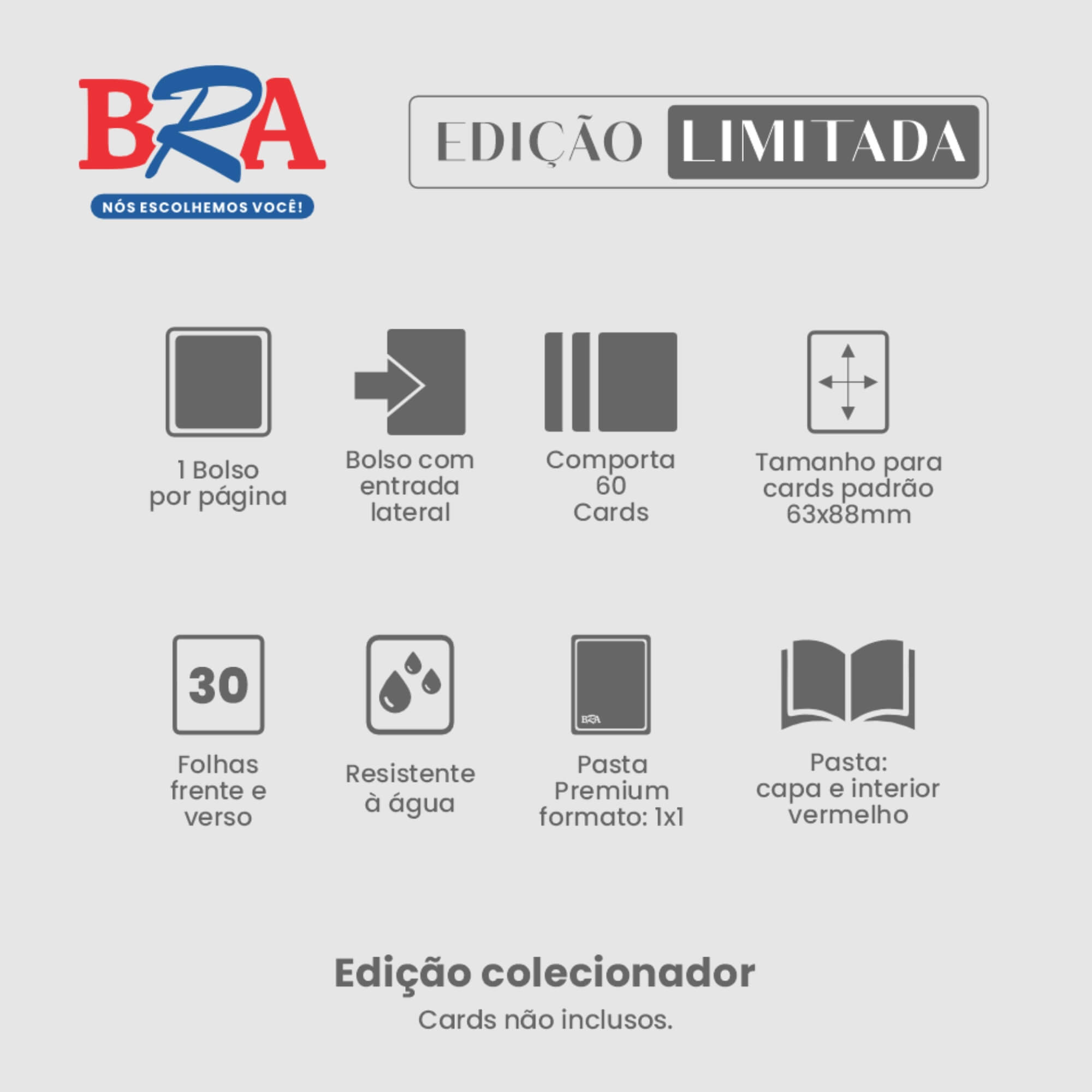 Pasta Premium 1x1 com 30 Folhas para 60 Cartas Vermelha BRA - BC-2071