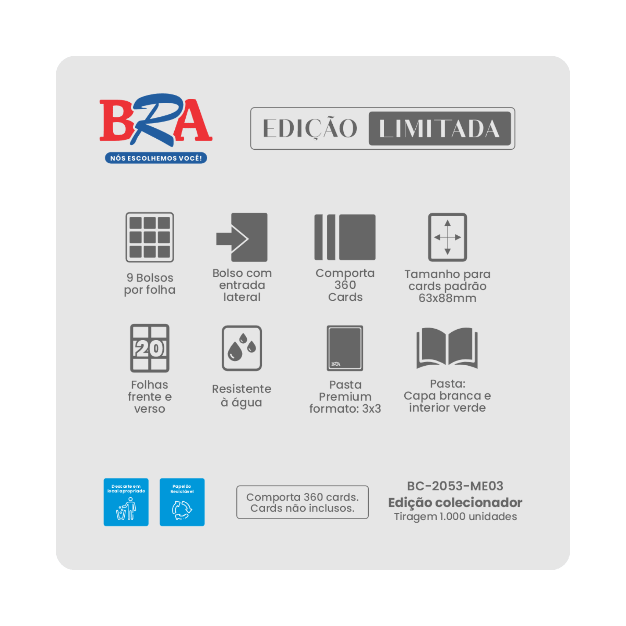 Pasta Premium 3x3 Para Cards 360 Cartas Branca/Verde BRA - BC-2053-ME03