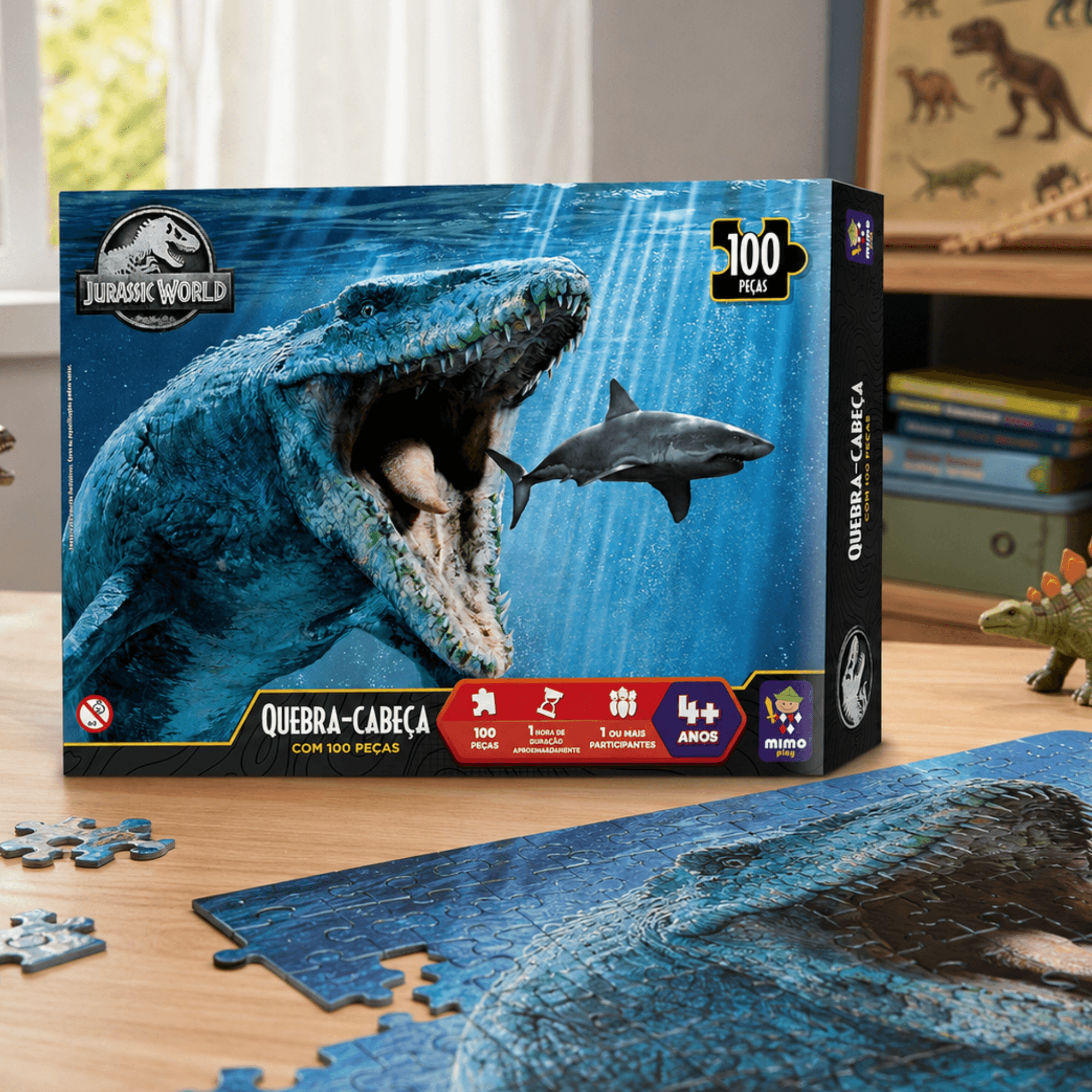Quebra Cabeça 100 Peças Mosassauro Gigante do Mar Mimo Toys 2066