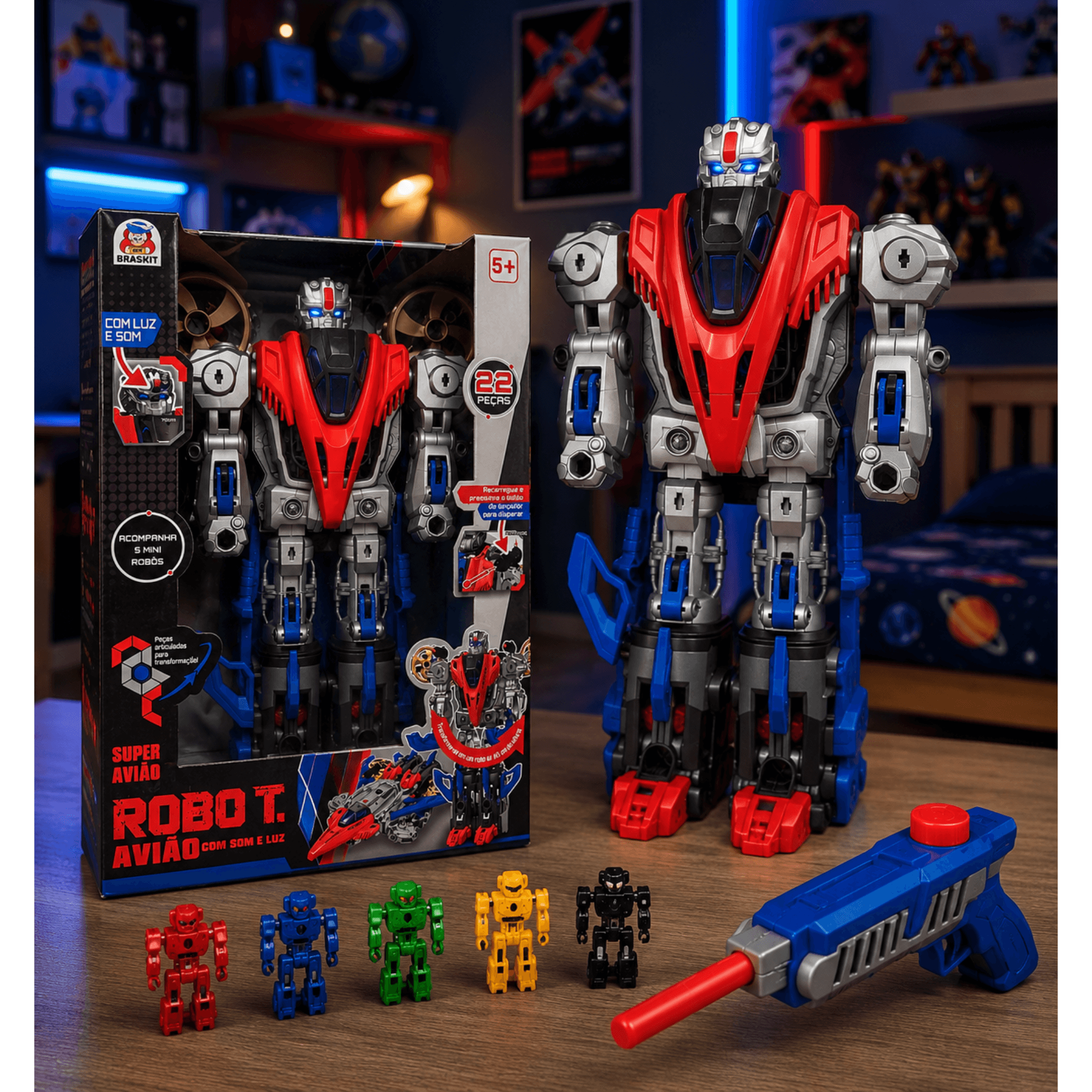 Robô T Super Avião Transformável Luz Som - Braskit 3401