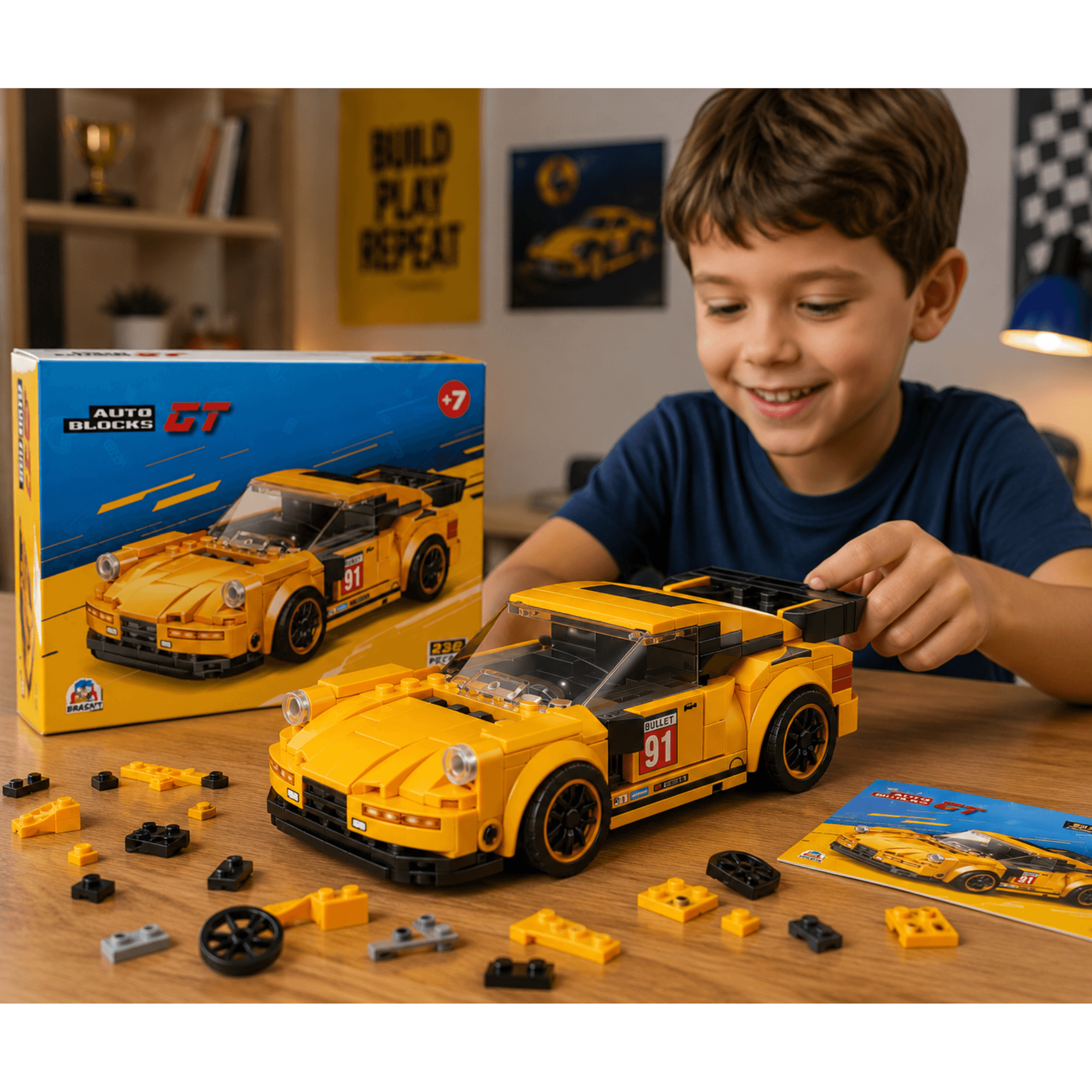 Carrinho Blocos De Montar Auto Blocks GT Kids - Braskit 4102