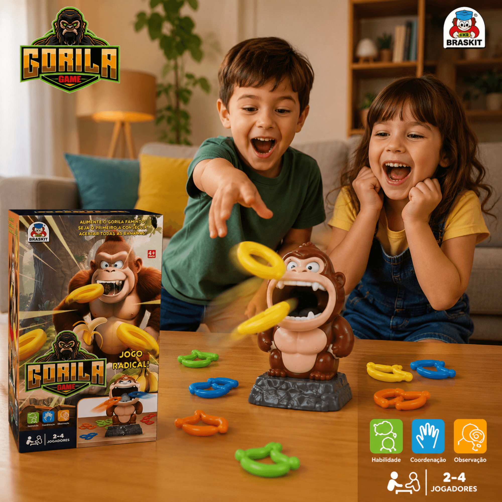 Jogo Gorila Game Interativo 2 a 4 Jogadores +4 Anos Braskit - 2407