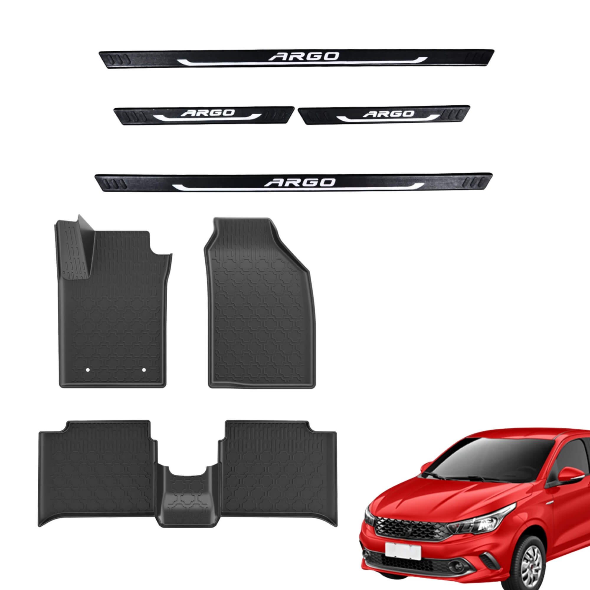 COMP Kit Tapete Tipo Bandeja + Soleira Fiat Argo 2017 em Diante Preto