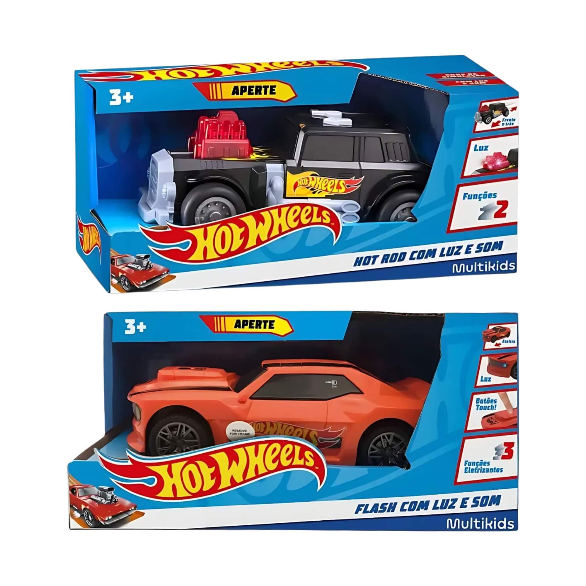 COMP Kit 2x Brinquedo Infantil Carrinho Hot Wheels com Luz e Som